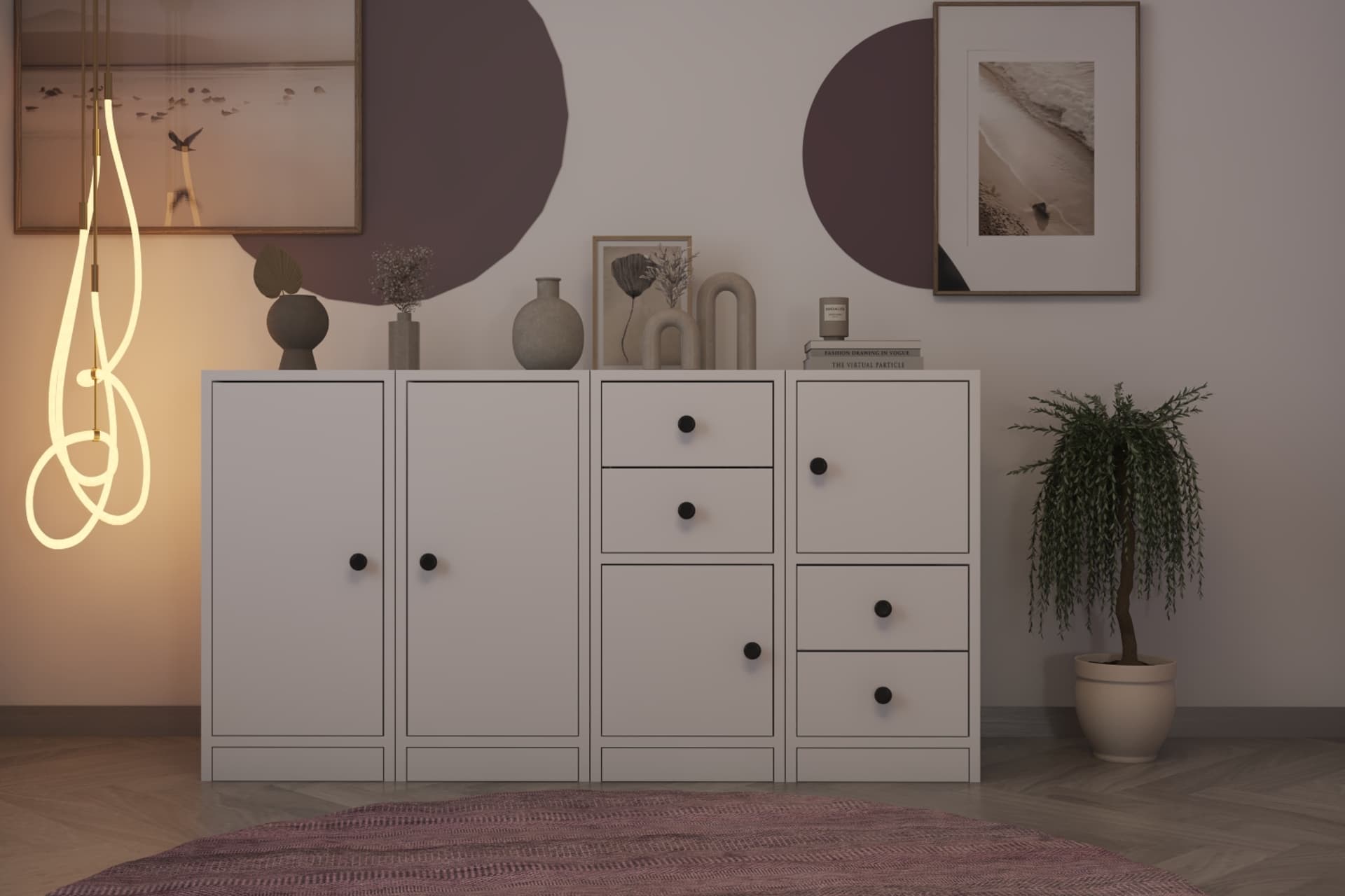 CONSOLA DOLAPLI ÇEKMECELİ KONSOL BEYAZ 130 CM KNS-1049-Ç