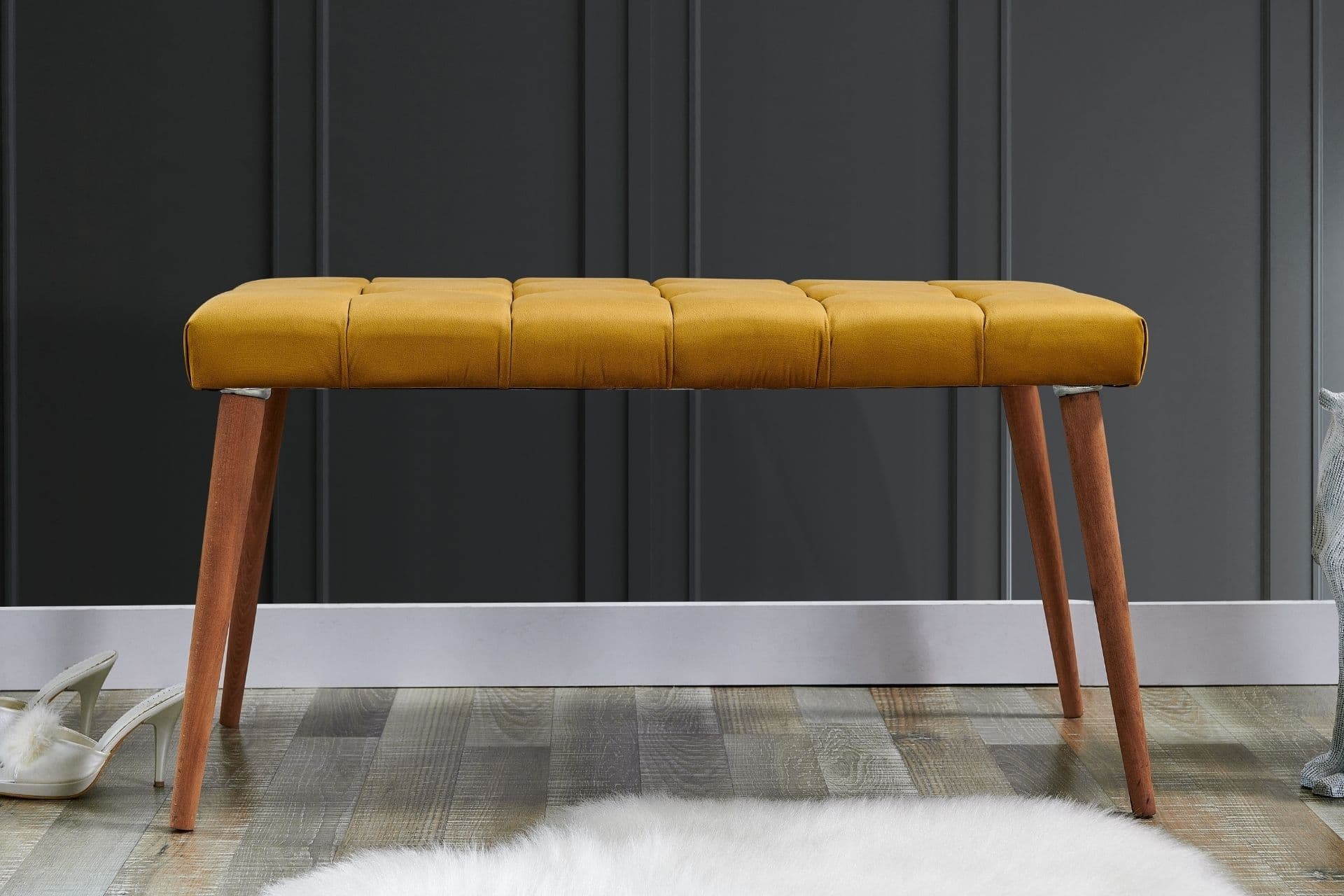 TUBİHOME KAPİNO BENCH, SARI, AHŞAP AYAK