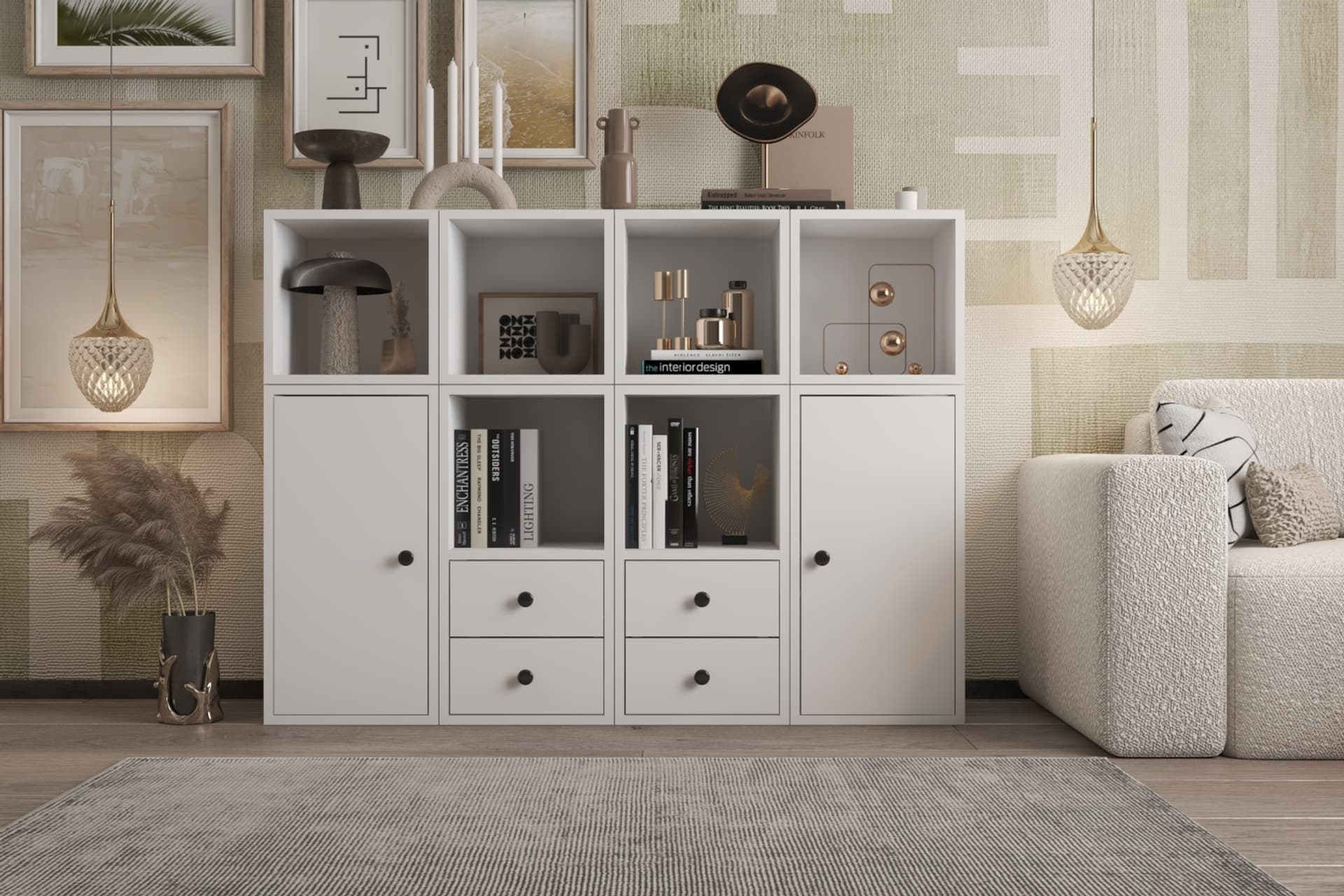 LEKSA 2 KAPAKLI ÇEKMECELİ RAFLI KİTAPLIK 130 CM BEYAZ KTP-1099-Ç