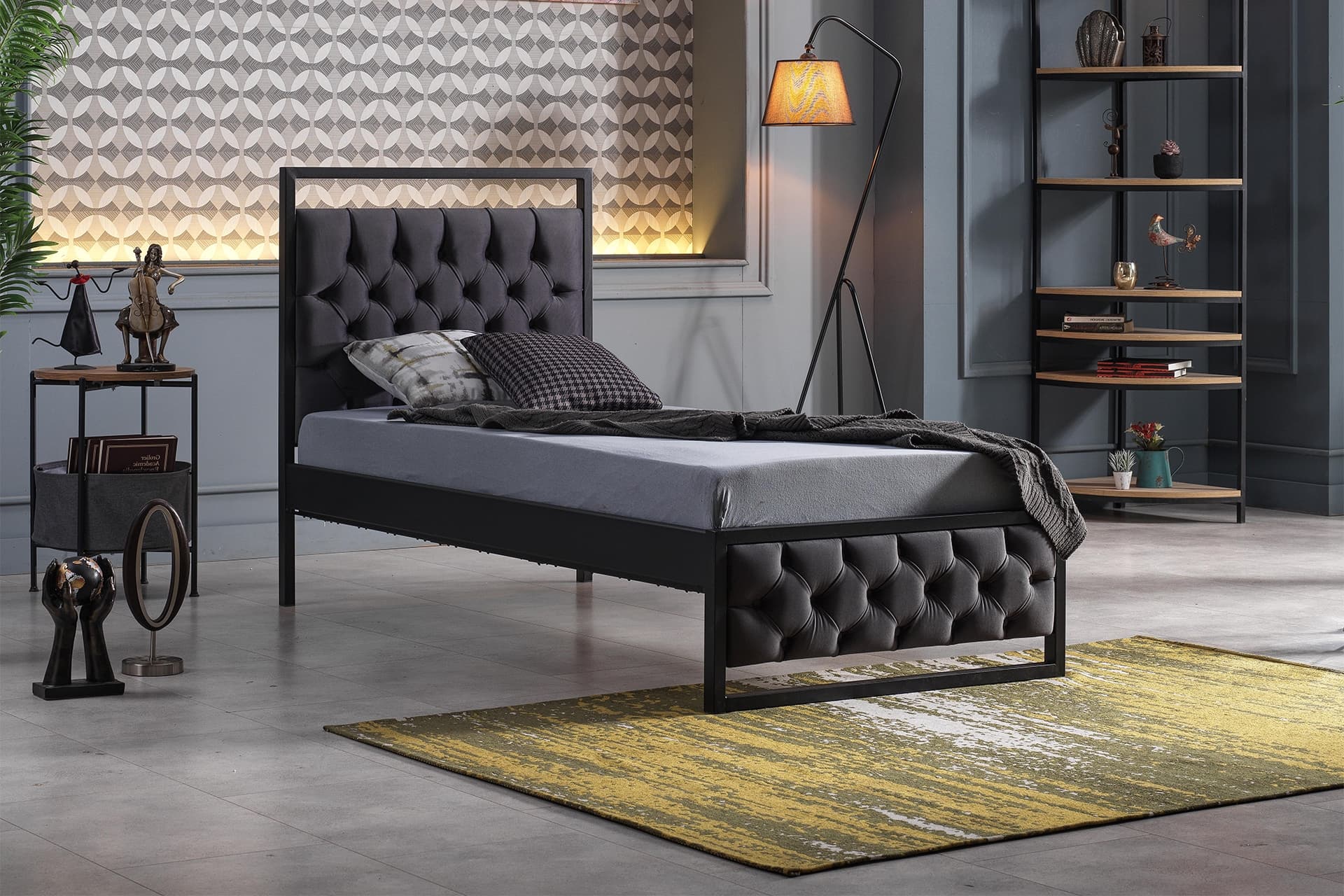 MİTHRA METAL KARYOLA, SİYAH, ANTRASİT 90X200
