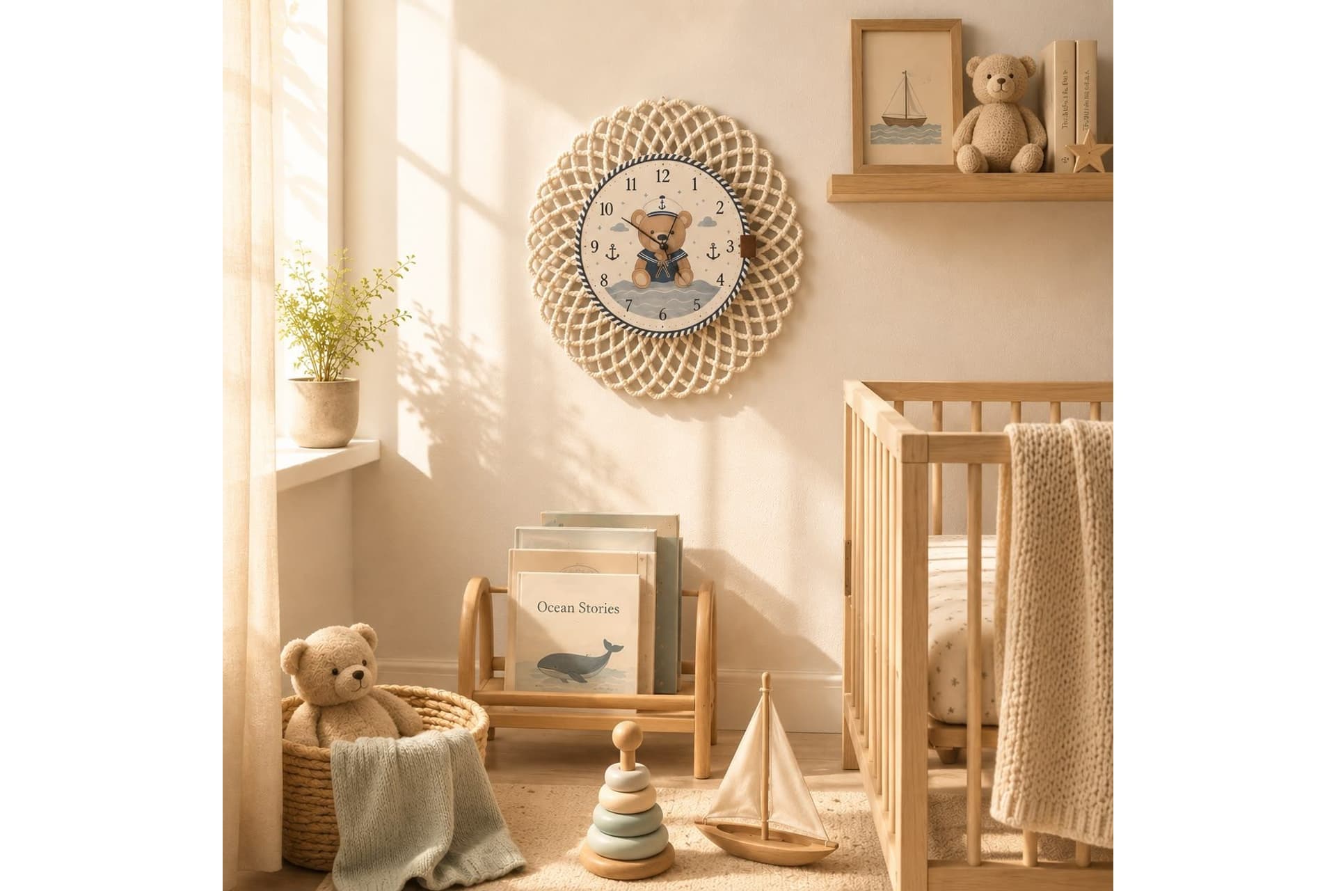 SEVİMLİ DENİZCİ AYICIK TEMALI ÇOCUK ODASI SAATİ 43 CM