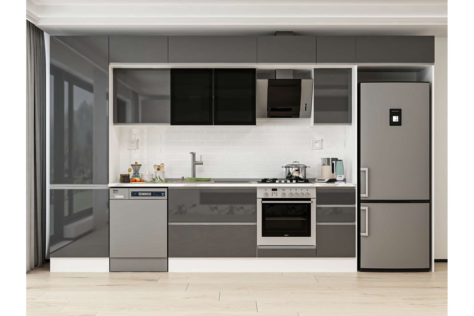 ALVİNKA 390X240 CM MUTFAK DOLABI, MBB E90B60S40 3 ANTRASİT SUNTALAM