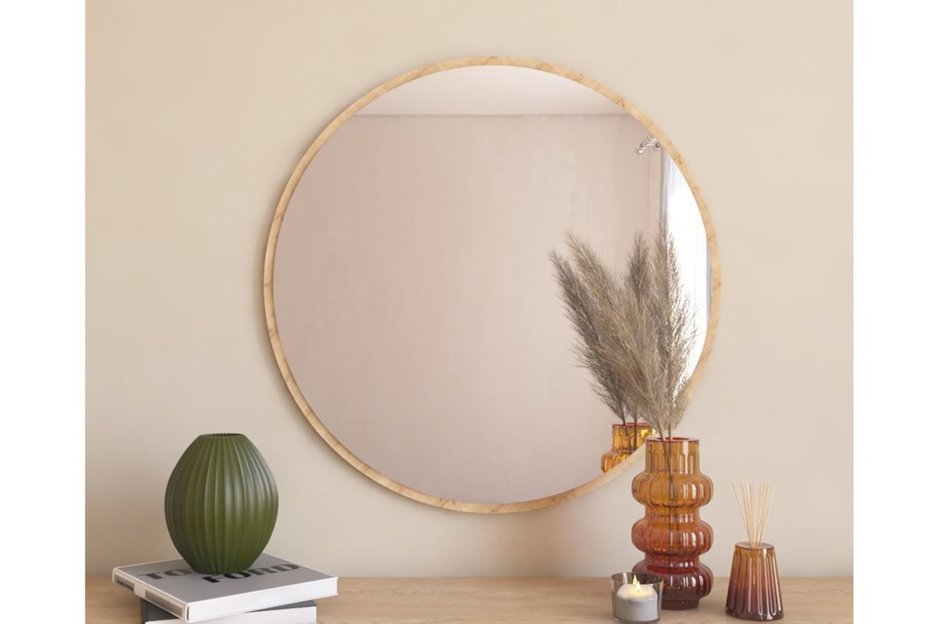 MONE DEKORATİF YUVARLAK AYNA, NATURAL, MG301