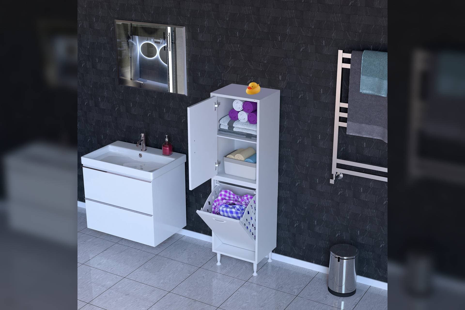 İLKİM ALT MODÜL SEPET ÜST MODÜL KAPAK BANYO DOLABI, 35 CM