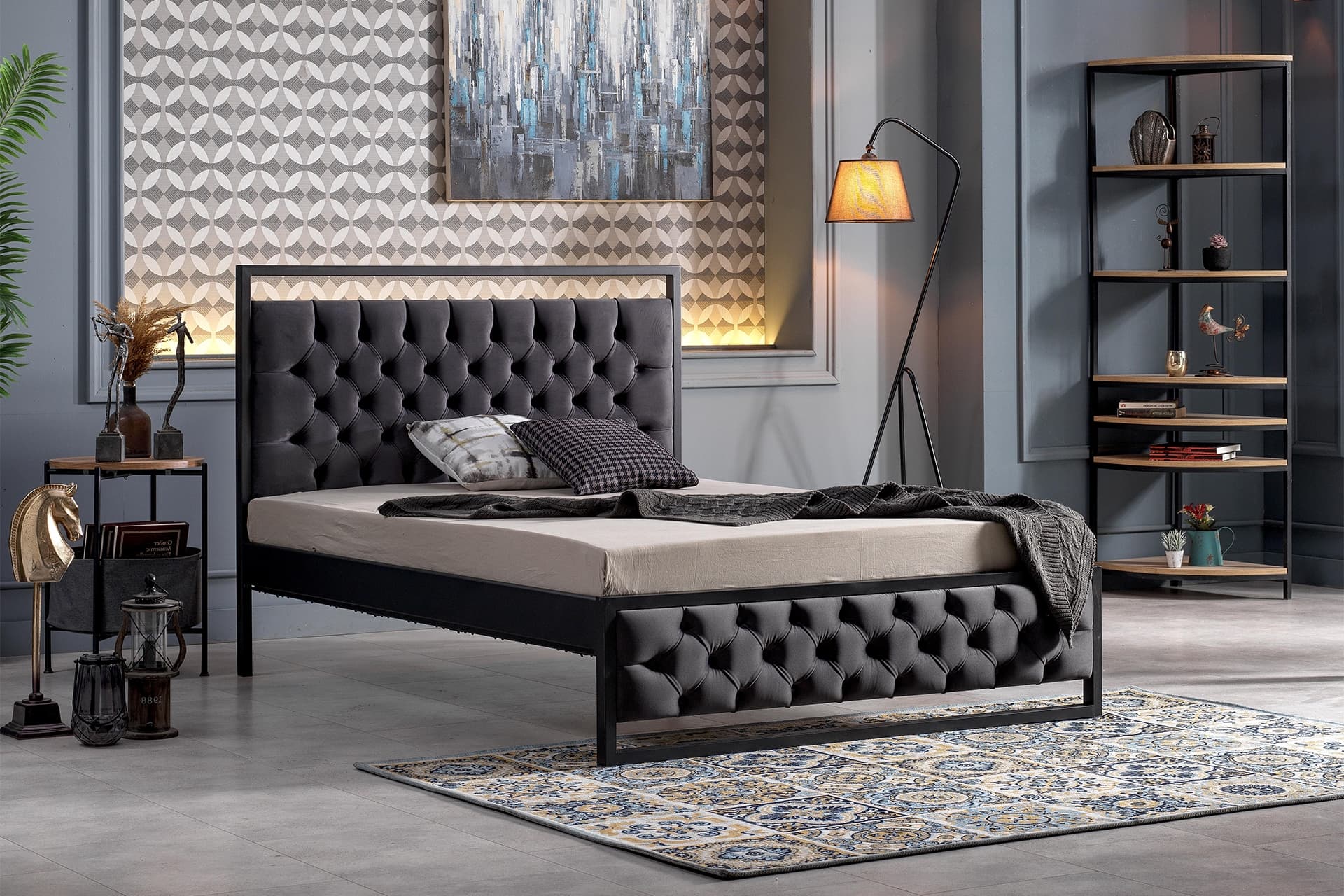 MİTHRA METAL KARYOLA, SİYAH, ANTRASİT 140X190