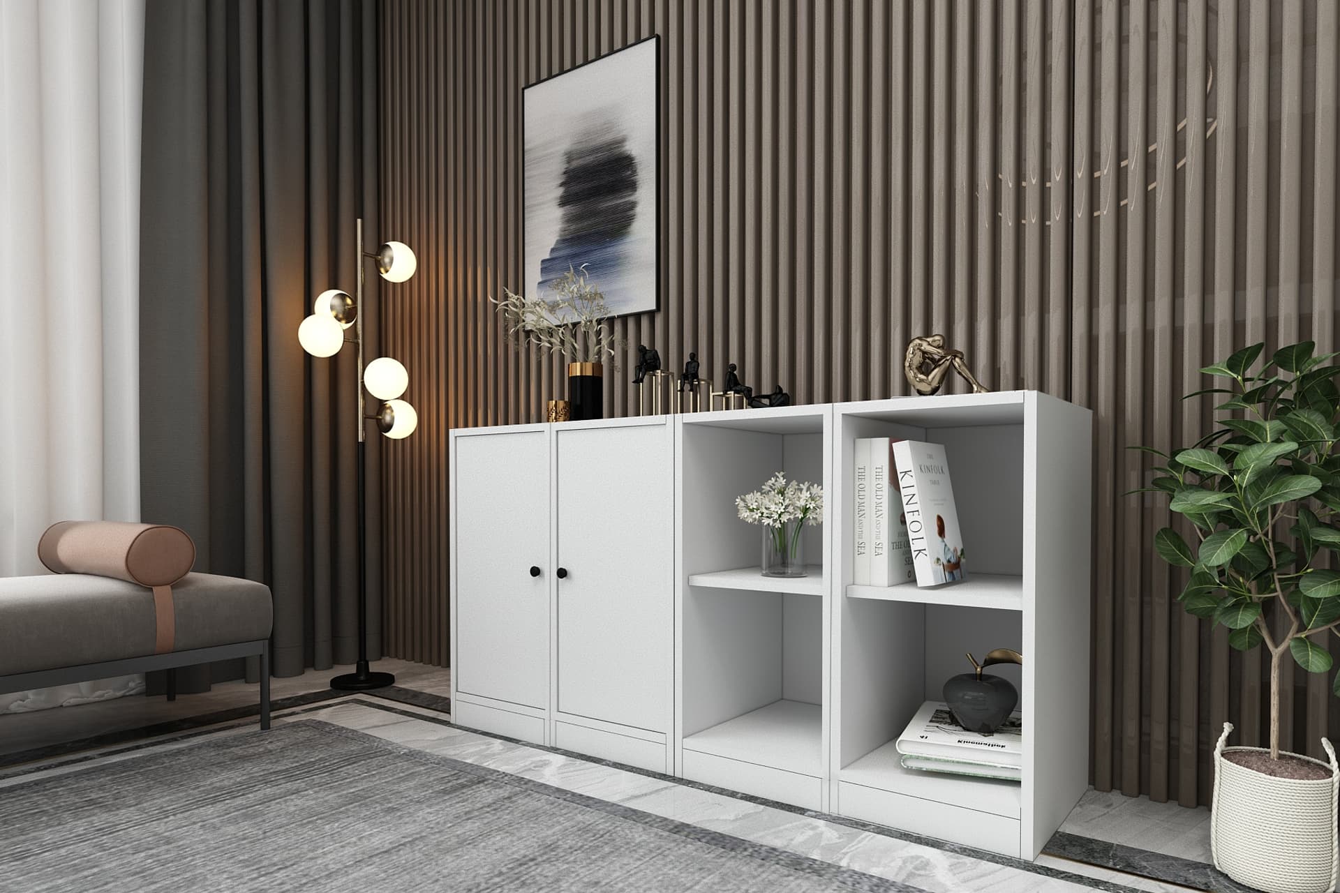 CONSOLA RAFLI DOLAPLI KONSOL BEYAZ 130 CM KNS-1029-Ç