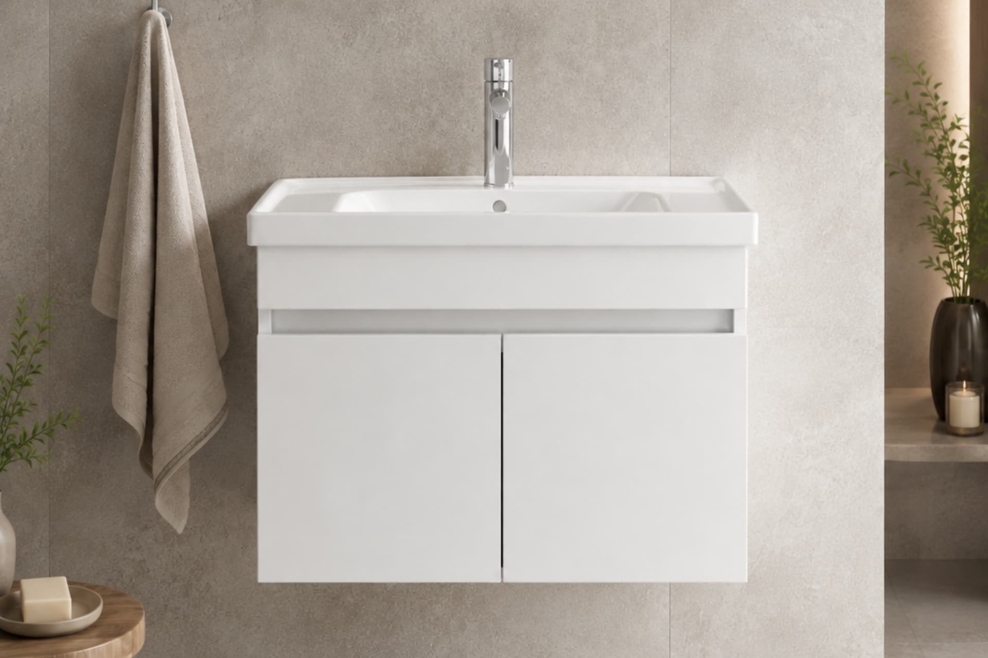 LODE KALE BEYAZ 80 CM SERAMİK LAVABOLU ALT BANYO DOLABI