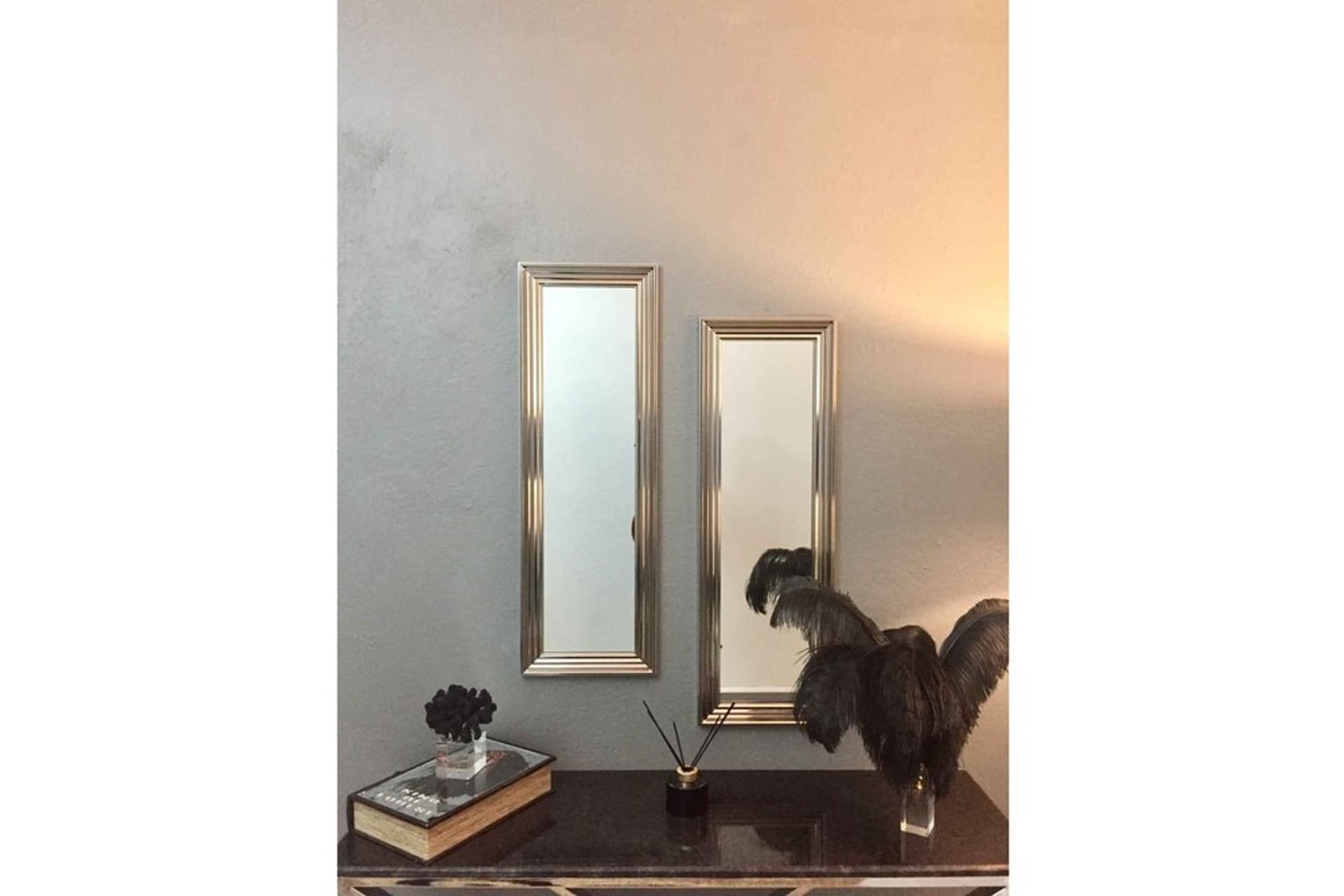 MONE AYNA İKİLİ DEKORATİF SALON AYNASI, GÜMÜŞ ÇERÇEVE