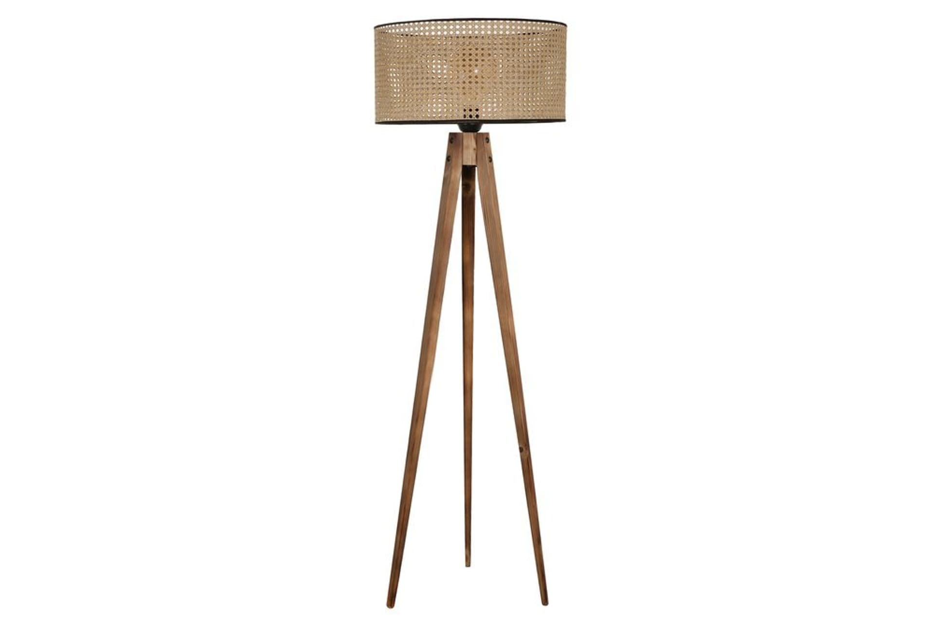 TRİPOD LAMBADER YANIK SİLİNDİR RATTAN ABAJURLU