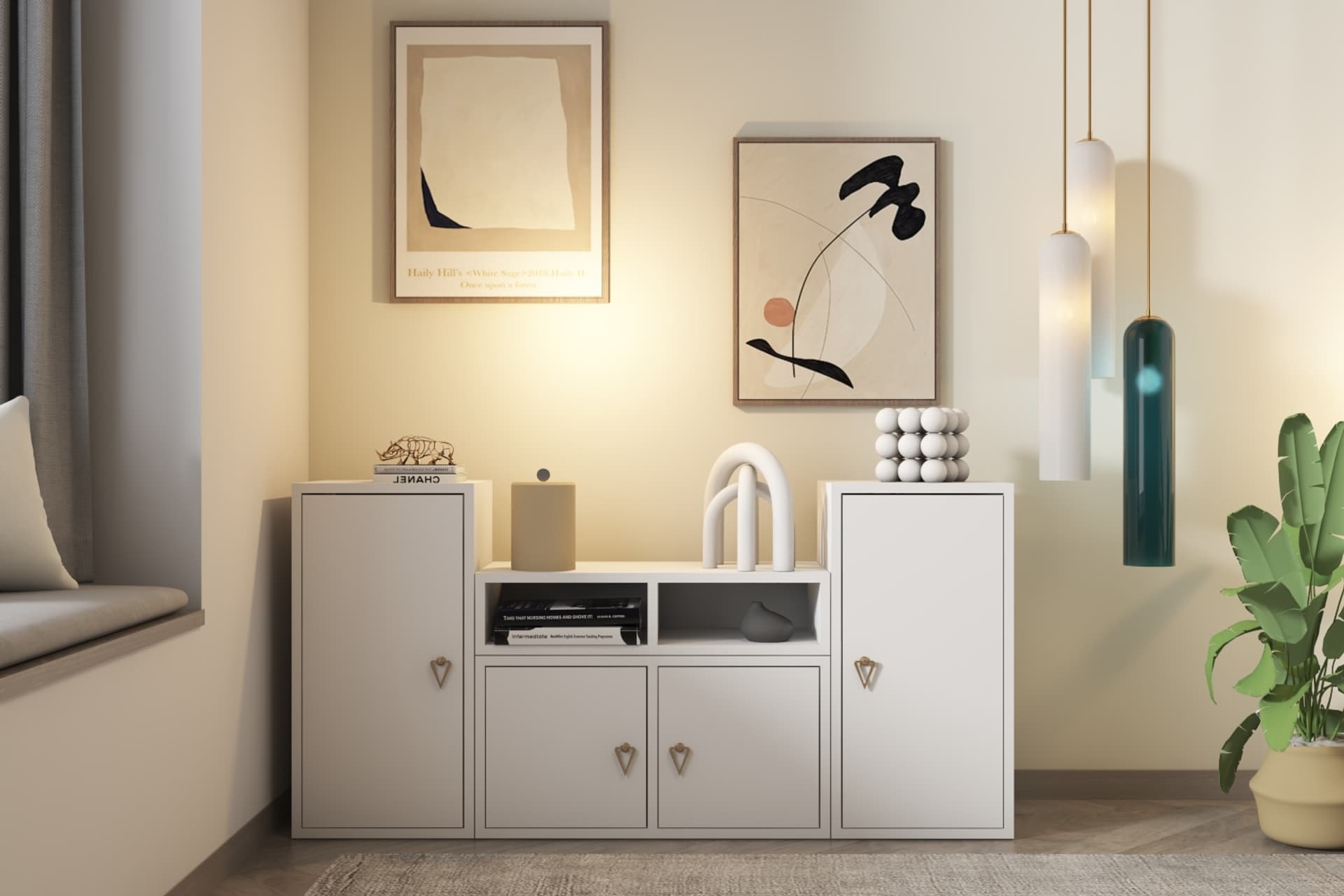 CONSOLA MODERN SALON VE OTURMA ODASI KONSOLU 5 KAPAKLI BEYAZ-NRG-KNS-1018
