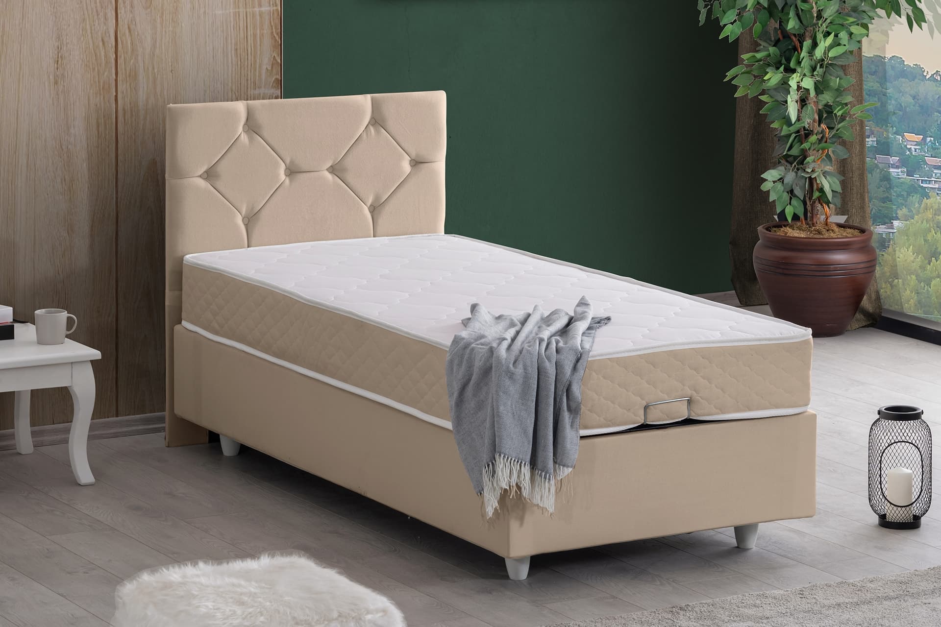 GLAMİS BAZA BAŞLIK VE LETTO YATAK SETİ, BEJ, 90X190