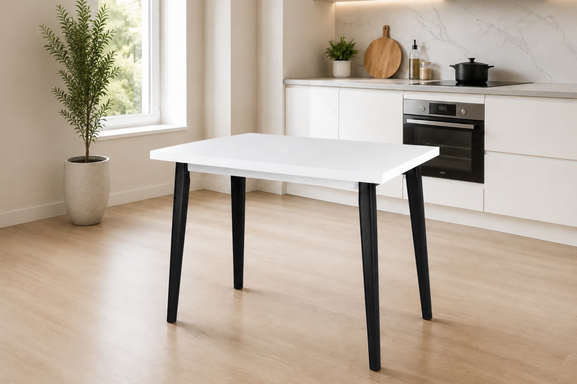AVANOS MDF SABİT MUTFAK MASASI, 60X90 CM, BEYAZ SİYAH