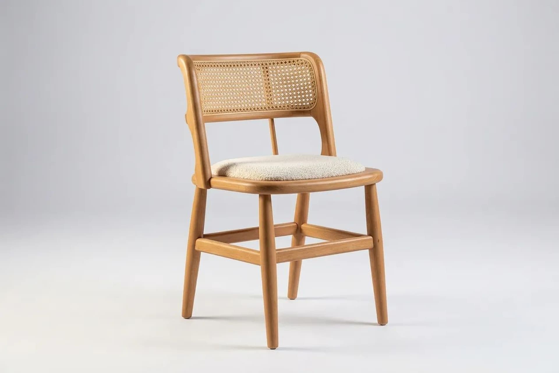 ODİN SANDALYE, NATUREL AHŞAP, KREM KUMAŞ