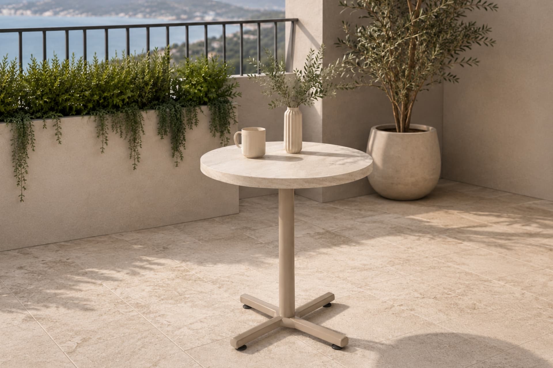 PAYAS METAL AYAK MUTFAK BAHÇE BALKON BİSTRO VE CAFE MASASI, 70X70 CM, BEJ VİZON