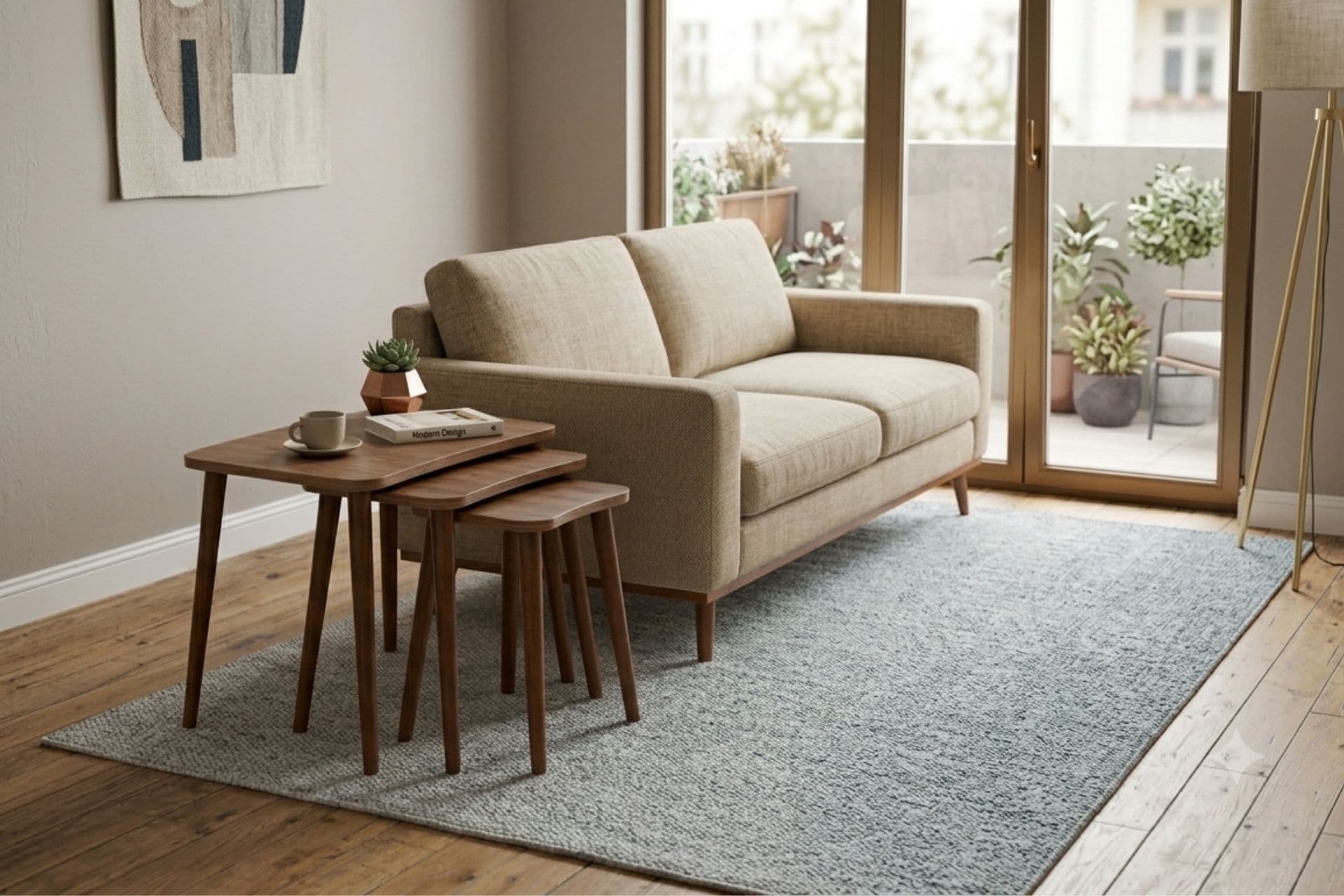 TUBİHOME LORA ÜÇLÜ AHŞAP SEHPA TAKIMI, CEVİZ