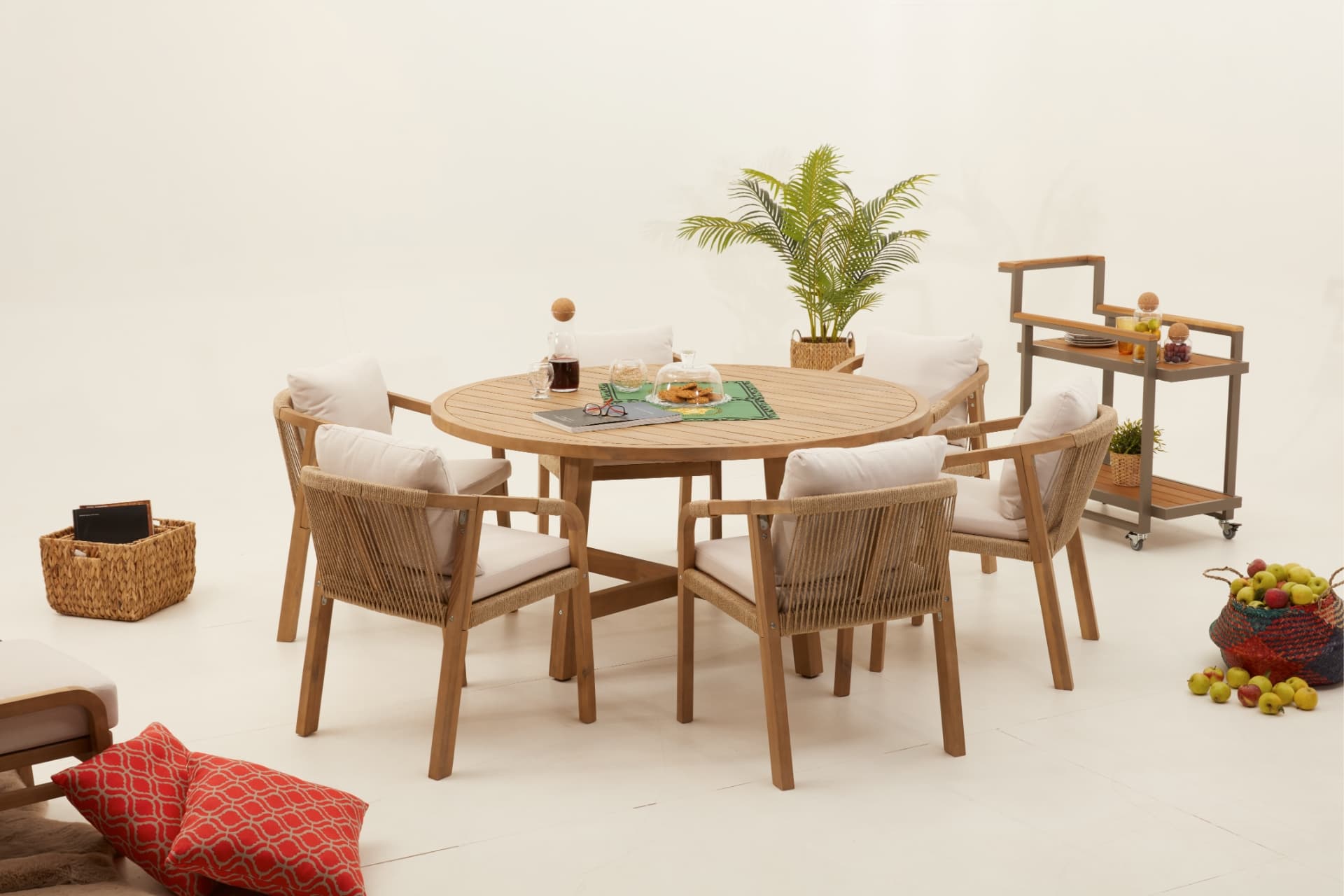 MONTE CARLO YUVARLAK MASA TAKIMI, 6 KİŞİLİK, KREM
