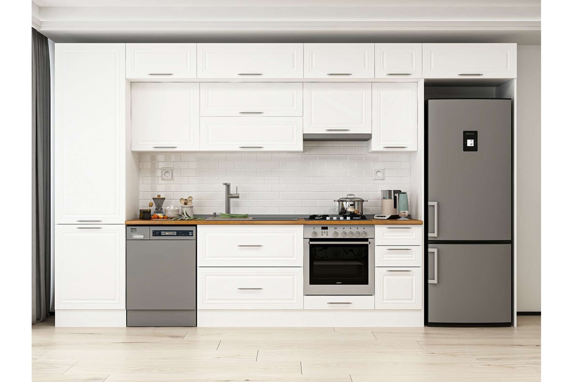 ALVİNKA 390X240 CM KLASİK MEBRAN MUTFAK DOLABI, MBB E90B60S40 1 MEBRAN BEYAZ SUNTALAM