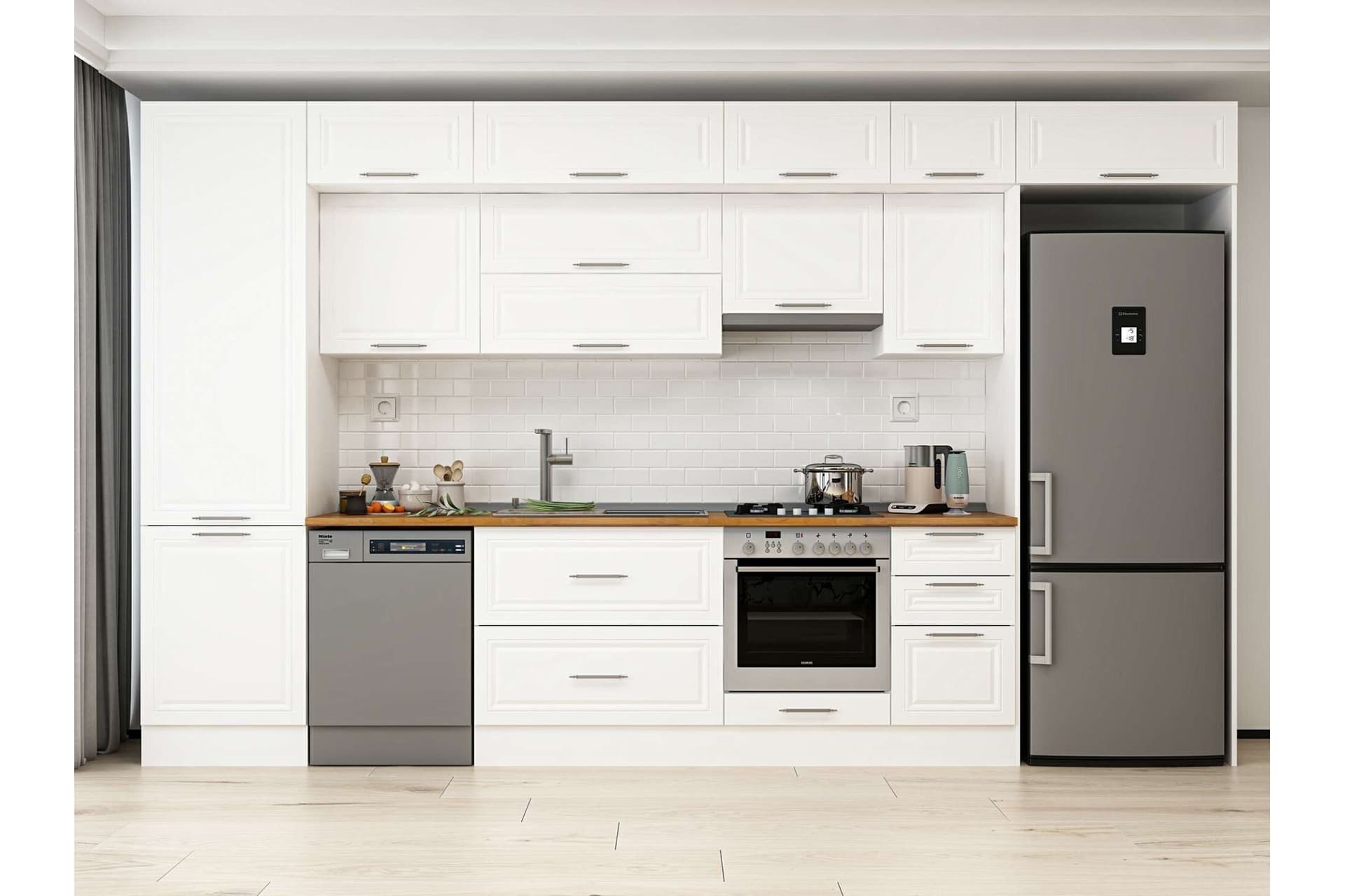 ALVİNKA 395X240 CM KLASİK MEBRAN MUTFAK DOLABI, MBB E90B60S45 1 MEBRAN BEYAZ SUNTALAM