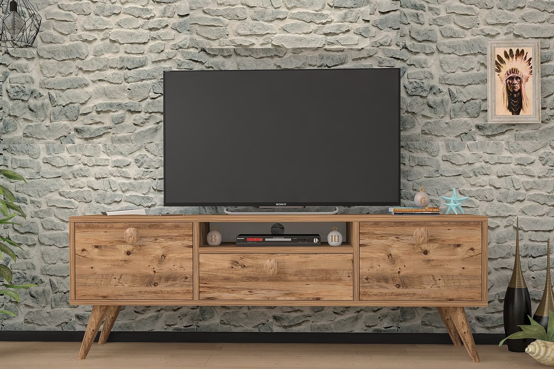 PENTA AHŞAP AYAKLI ATLANTİK ÇAM 160 CM TV SEHPASI