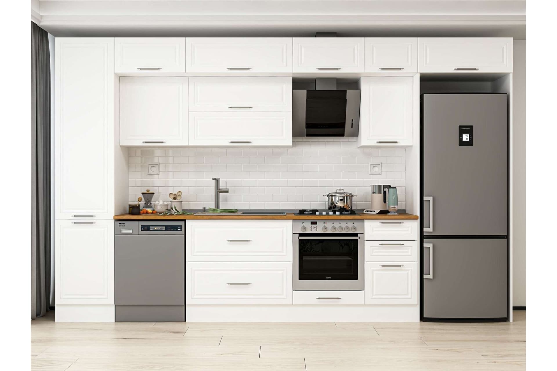 ALVİNKA 375X240 CM KLASİK MEBRAN MUTFAK DOLABI, MBB E80B50S45 2 MEBRAN BEYAZ SUNTALAM