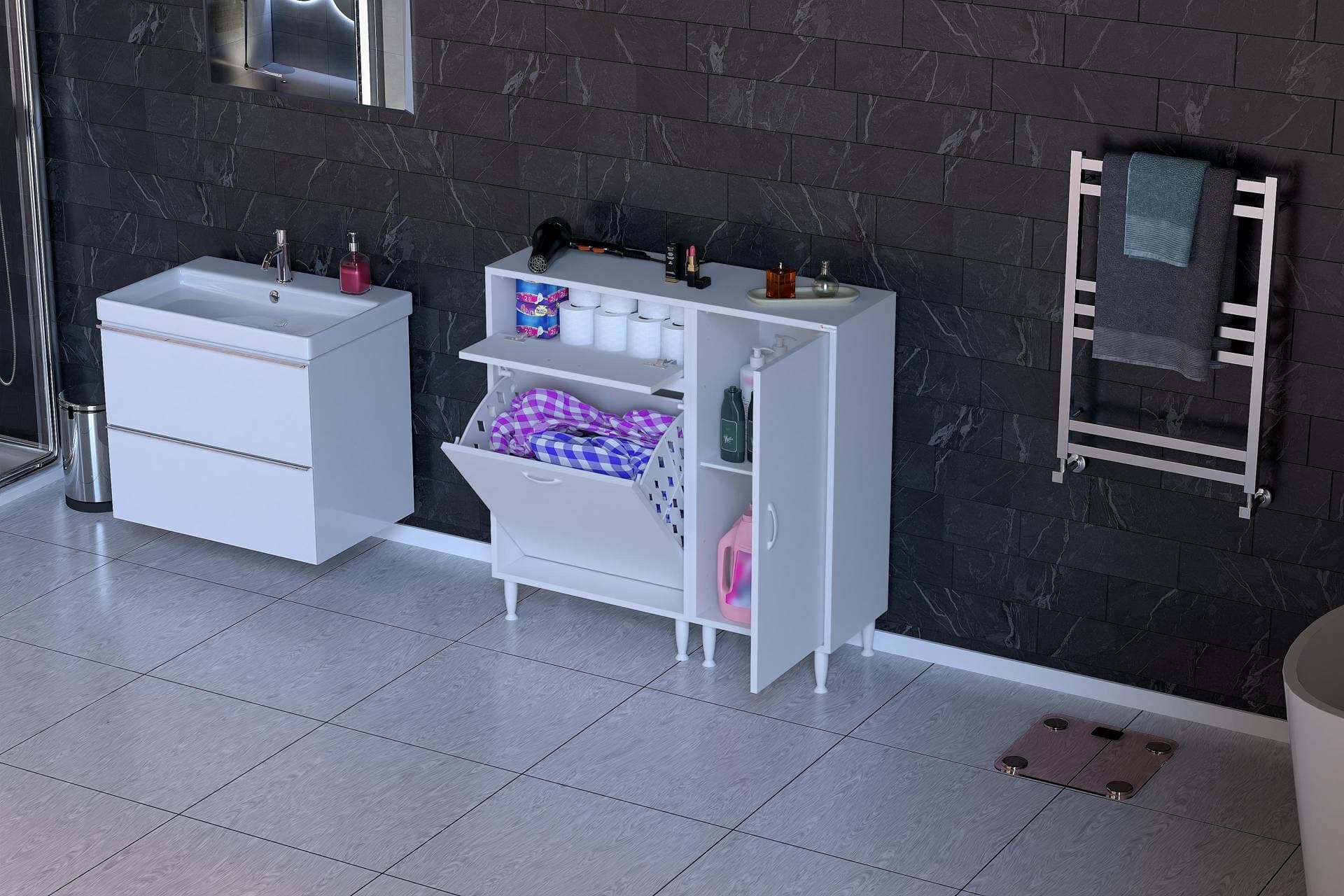 YENİCE BANYO DOLABI, 55 CM 1 GENİŞ SEPETLİ, 90 CM