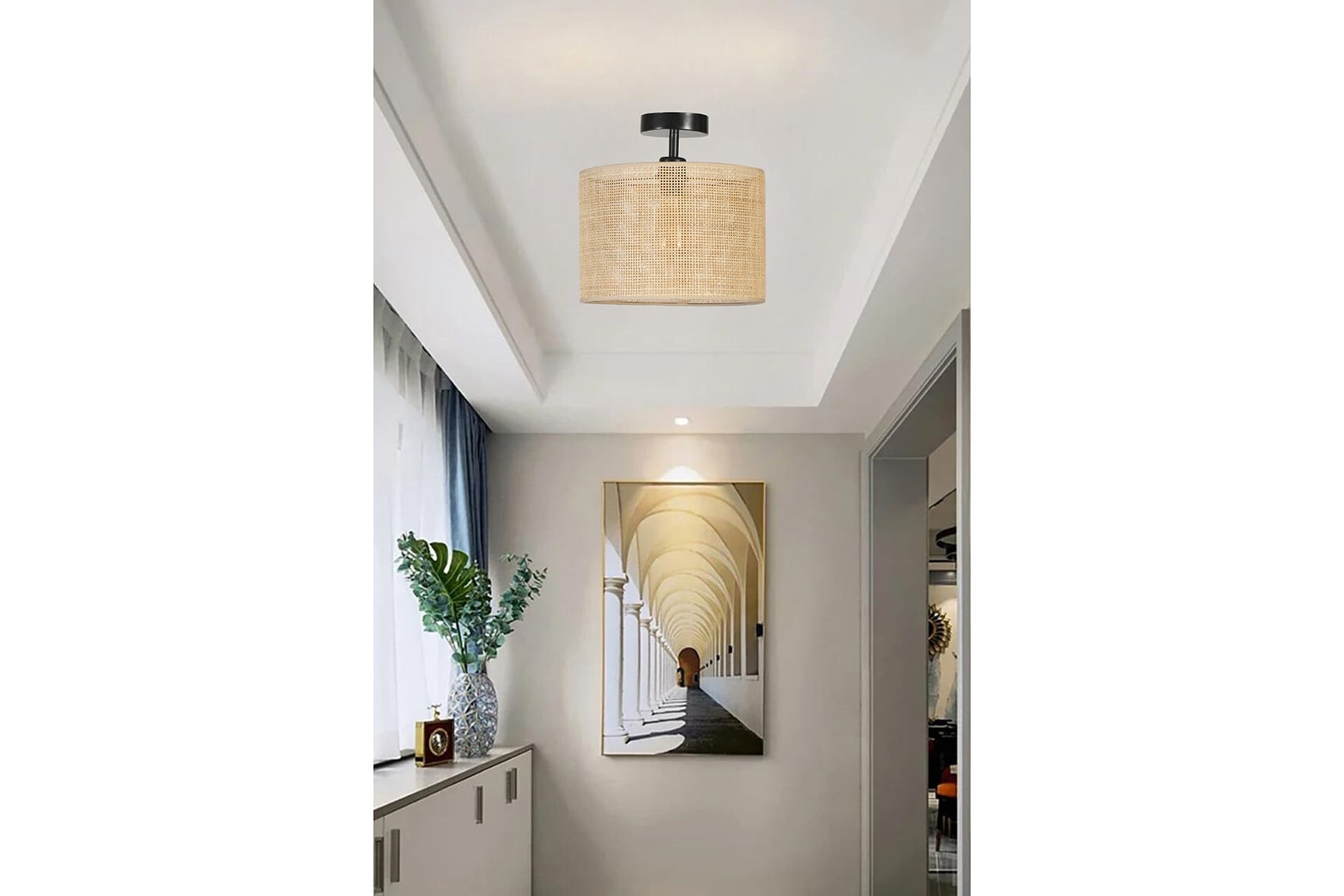 ÖRGÜLÜ RATTAN ABAJURLU PLAFONYER AVİZE