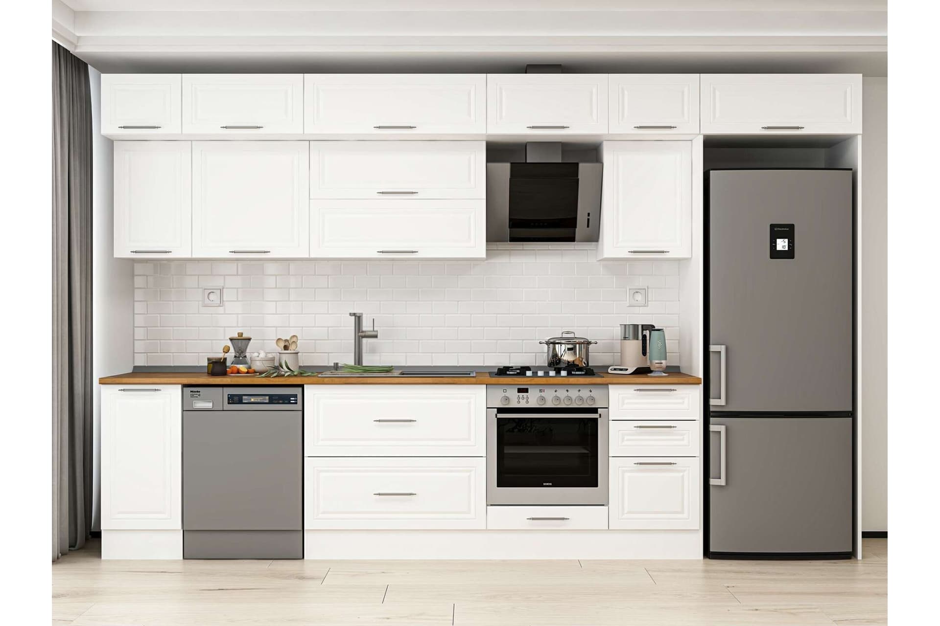 ALVİNKA 375X240 CM KLASİK MEBRAN MUTFAK DOLABI, MB E90S40S45 2 MEBRAN BEYAZ SUNTALAM