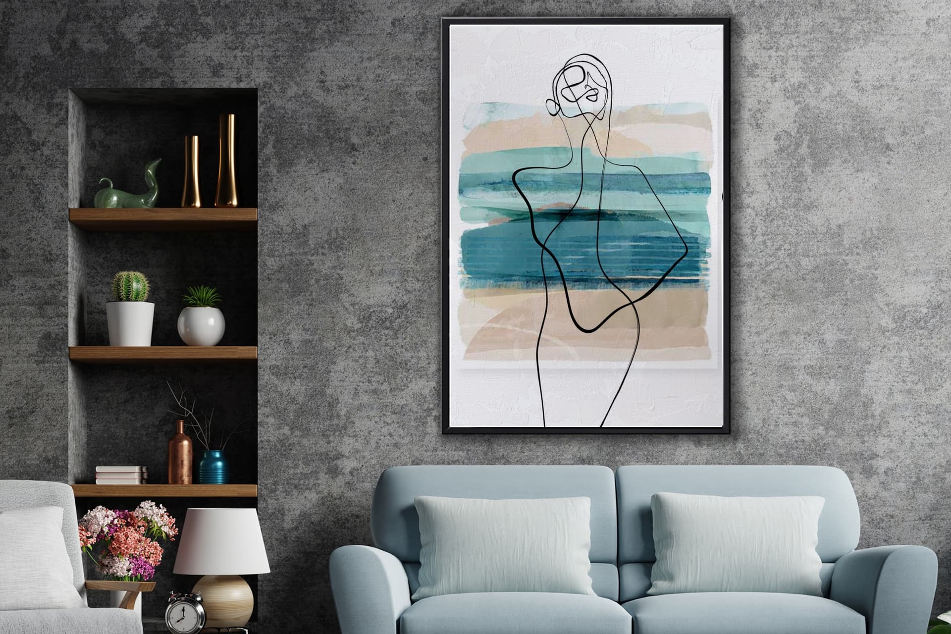 AHŞAP TRAVERTEN DOKULU SOYUT RESIM TABLO, 60X90, 8