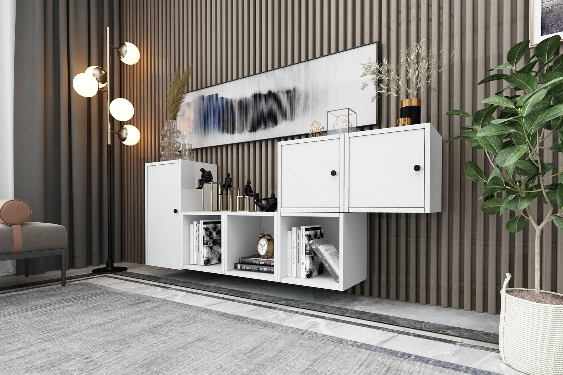 CONSOLA RAFLI DOLAPLI DUVAR KONSOLU BEYAZ 201 CM KNS-1140-Ç
