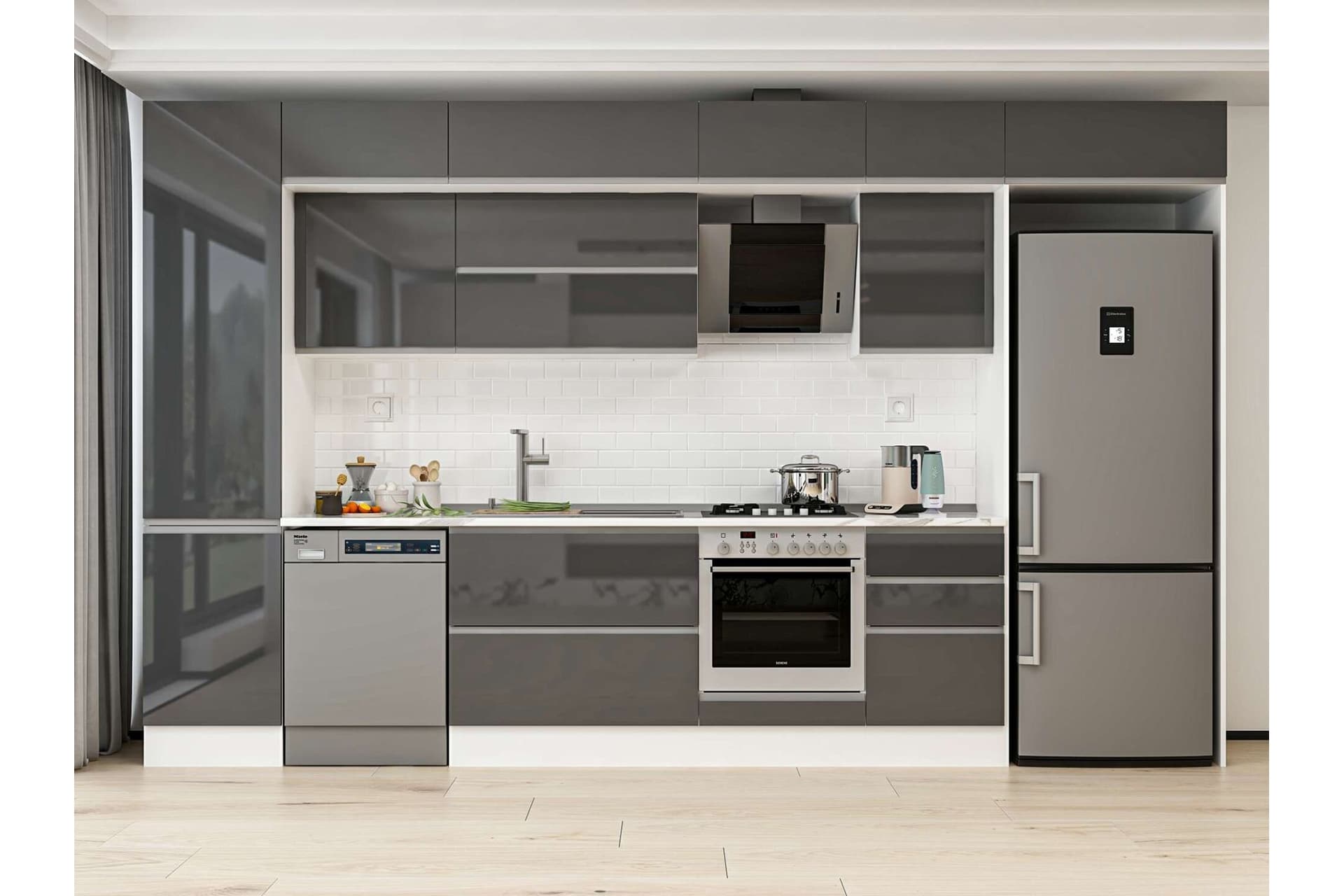 ALVİNKA 390X240 CM MUTFAK DOLABI, MBB E90B50S50 2 ANTRASİT SUNTALAM