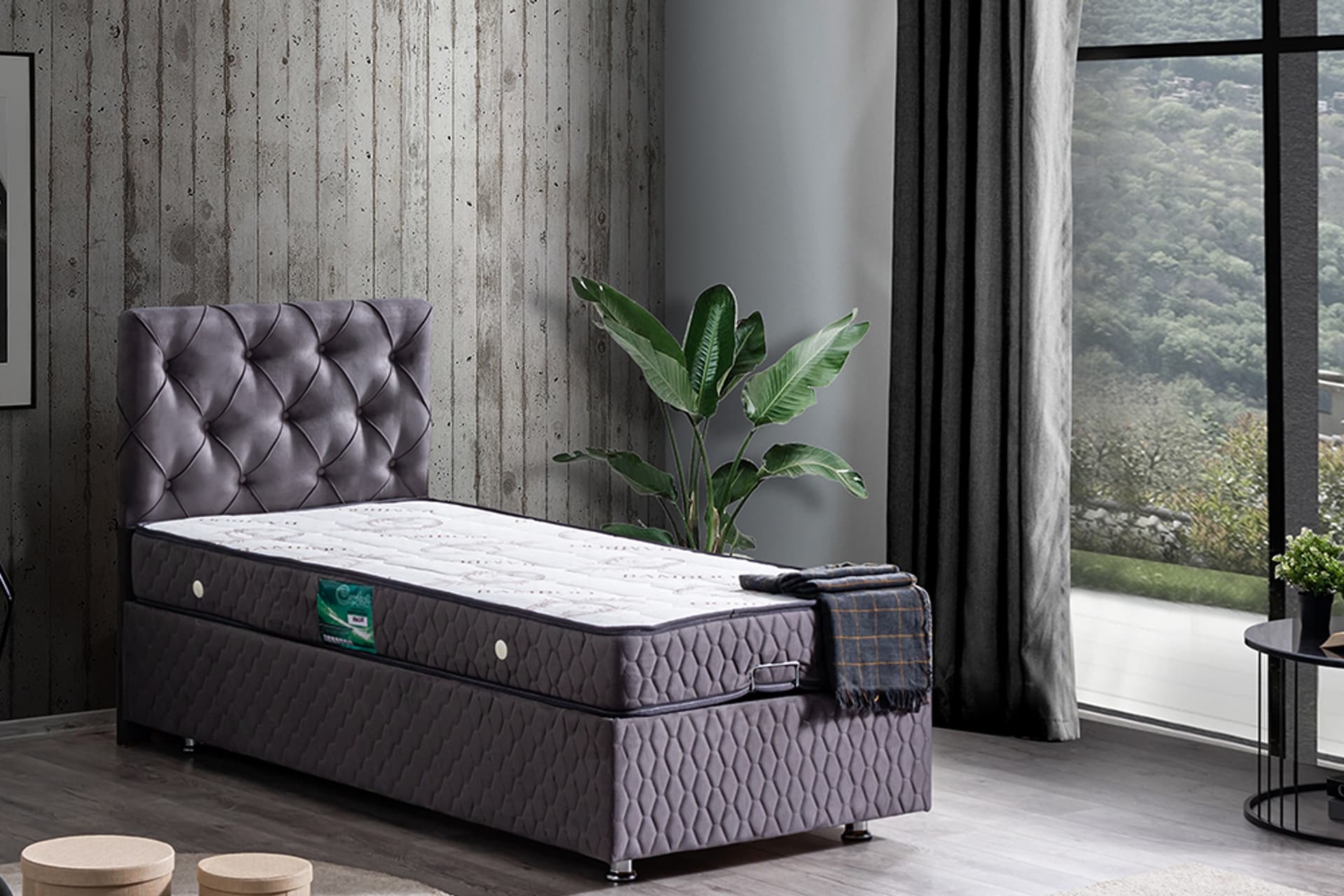VİTA NEW BAZA BAŞLIK VE COMFORT YATAK, ANTRASİT, 90X200