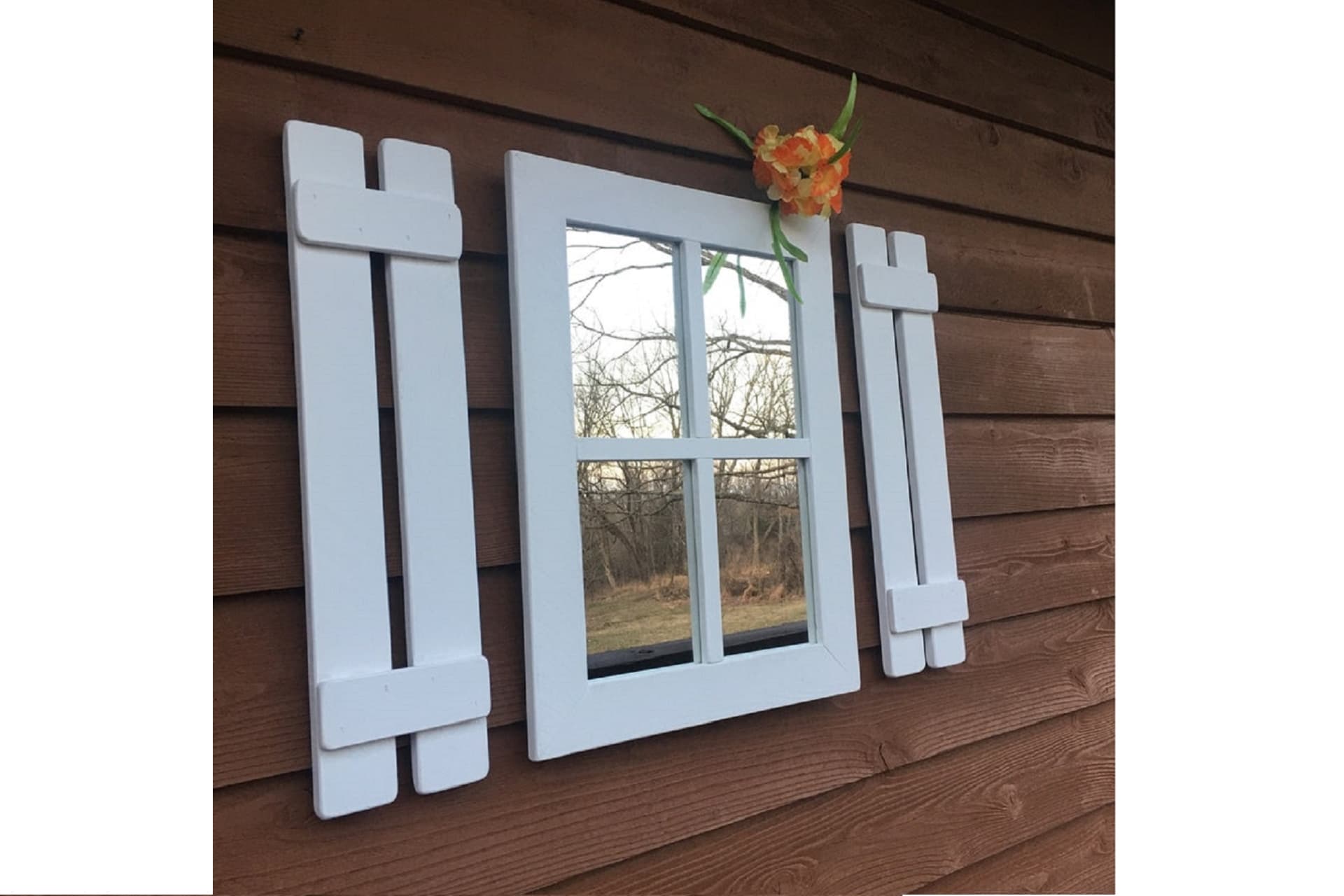 DFN WOOD RUSTİK DİKDÖRTGEN PENCERE AYNA, BEYAZ, 58X45