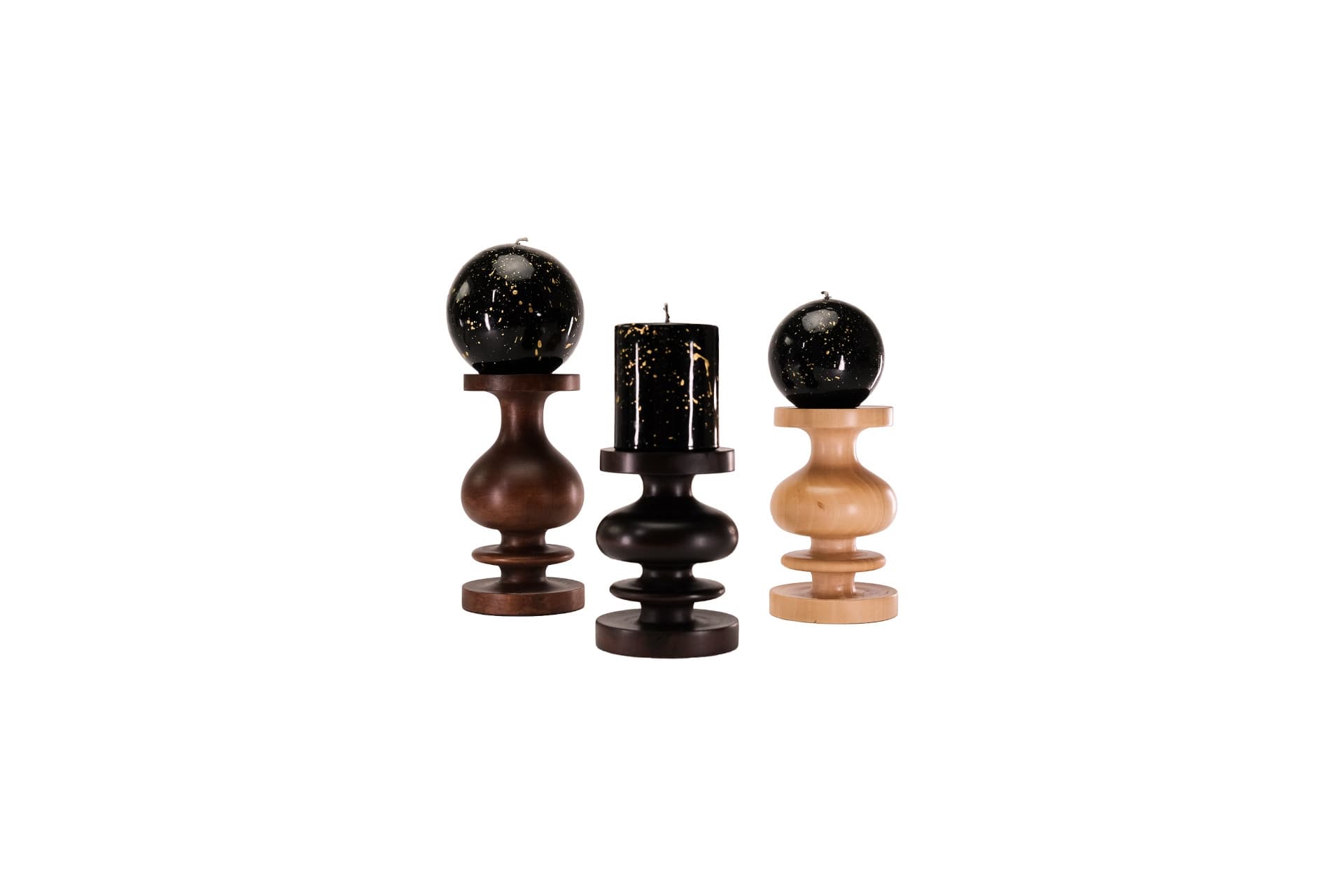 MASSELLO DESIGN LATHE ÜÇLÜ AHŞAP SÜTUN MUMLUK, CEVİZ NATUREL