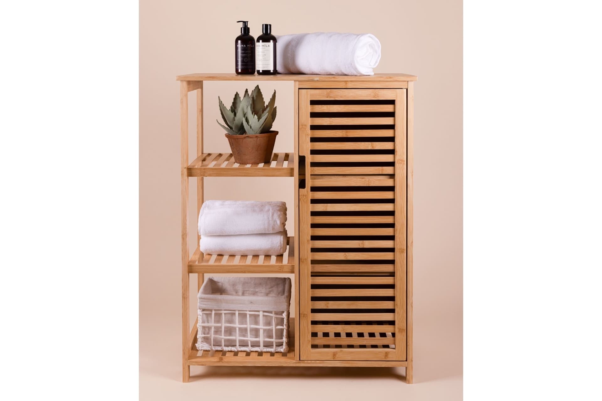 THE MİA BAMBU 4 KATLI KAPAKLI DOLAP RAF, 87X66X33 CM