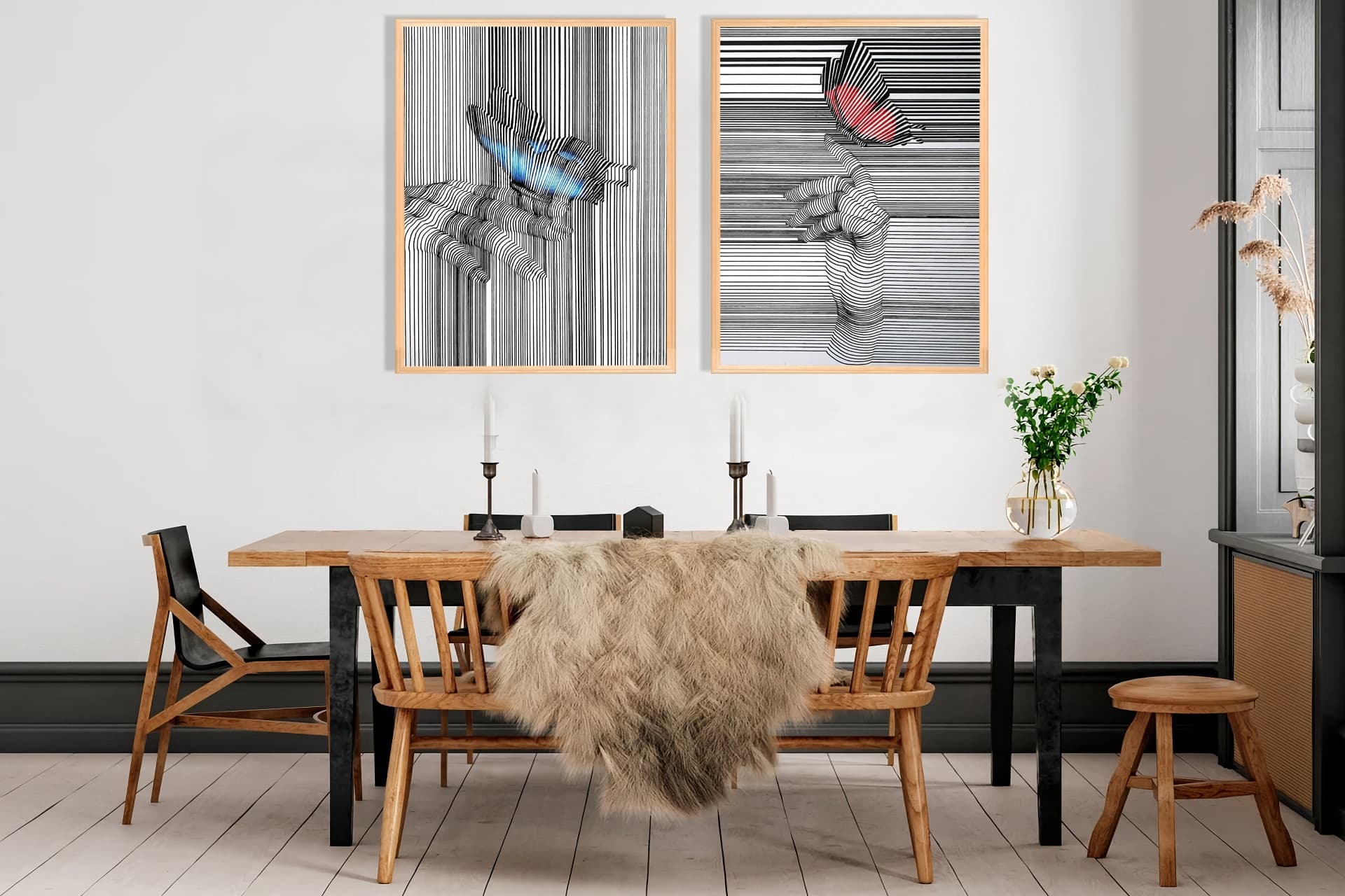 AHŞAP ÇERÇEVELİ ÇİZGİLERİN GÜCÜ TABLO SETİ, 1, 50X70
