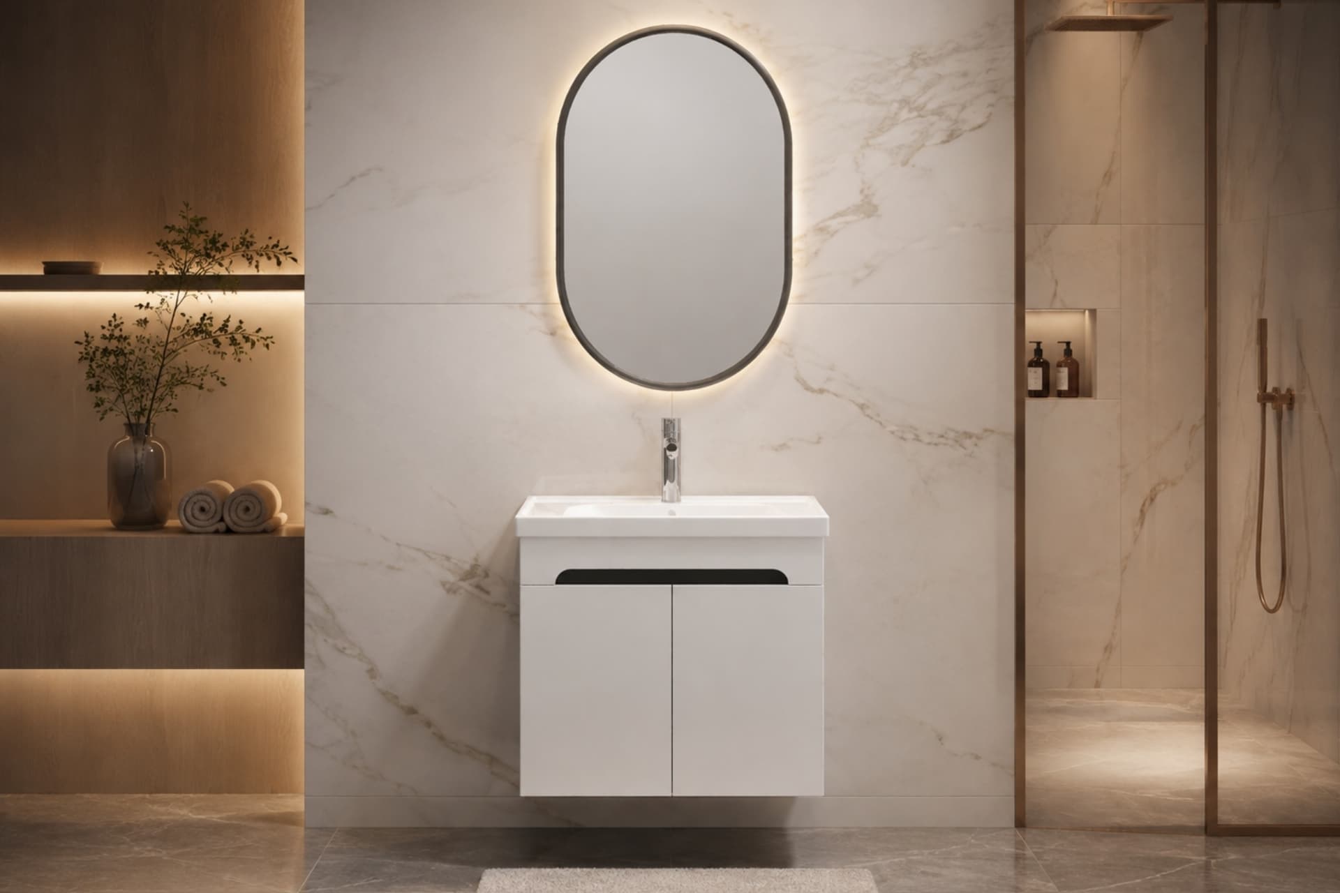 LODE IRMA BEYAZ 80 CM SERAMİK LAVABOLU ALT BANYO DOLABI