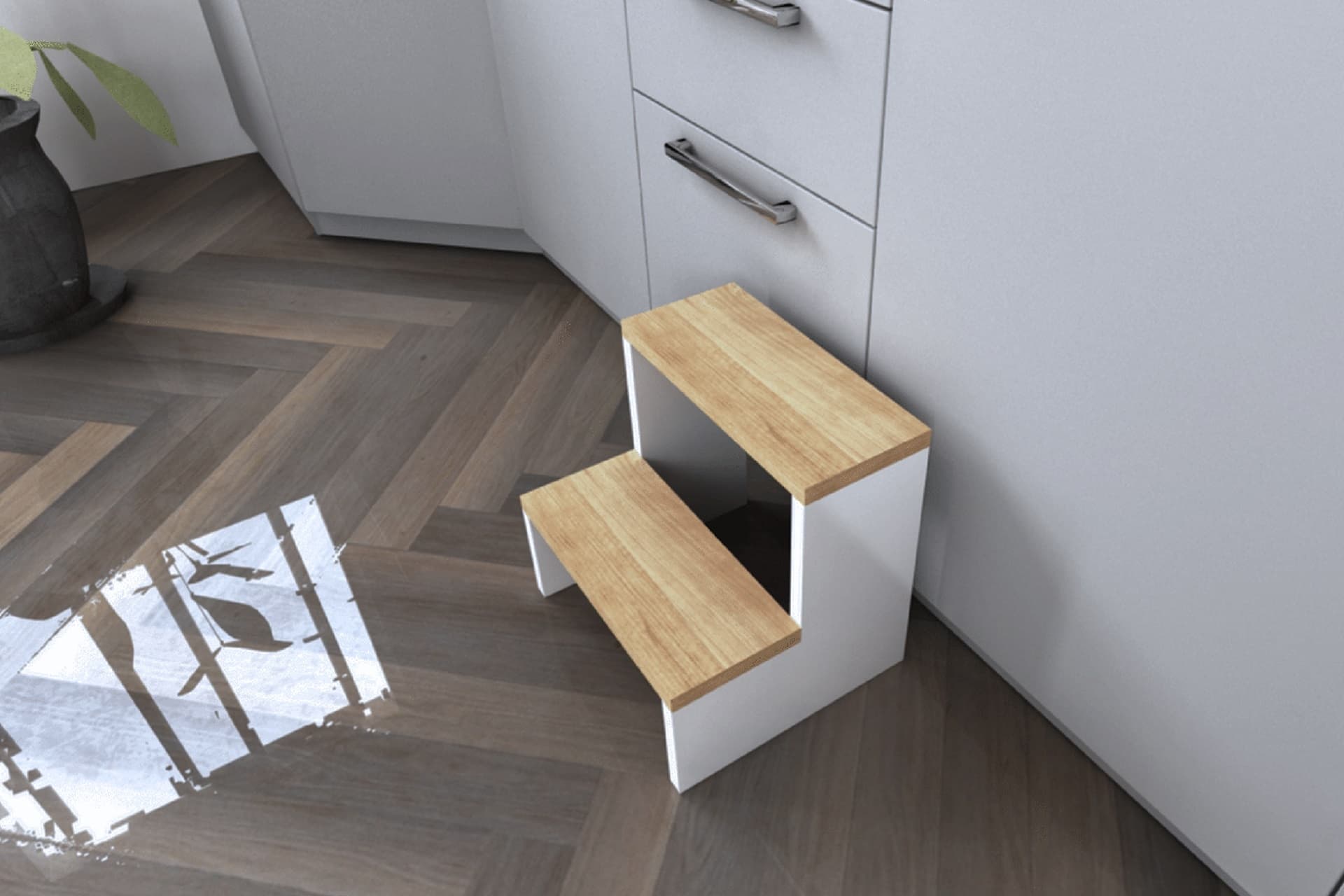 BİCABİN STEP MUTFAK TABURESİ, BEYAZ KAHVE