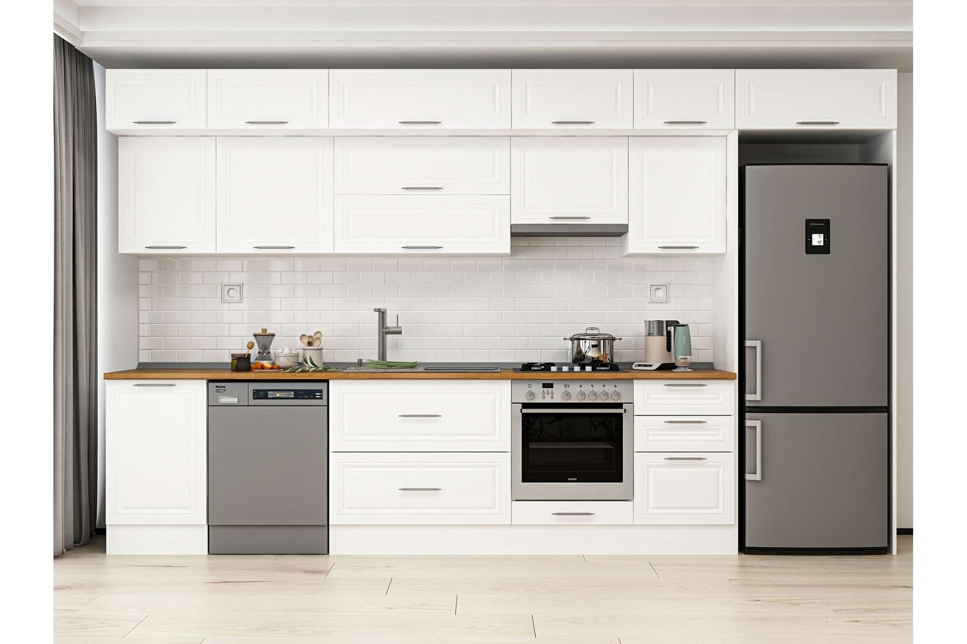 ALVİNKA 390X240 CM KLASİK MEBRAN MUTFAK DOLABI, MB E90S50S50 1 MEBRAN BEYAZ SUNTALAM