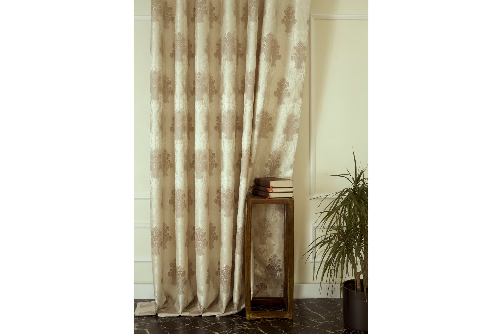 KLASİK DAMASK SEYREK PİLE FON PERDE, KREM VİZON, 60X260