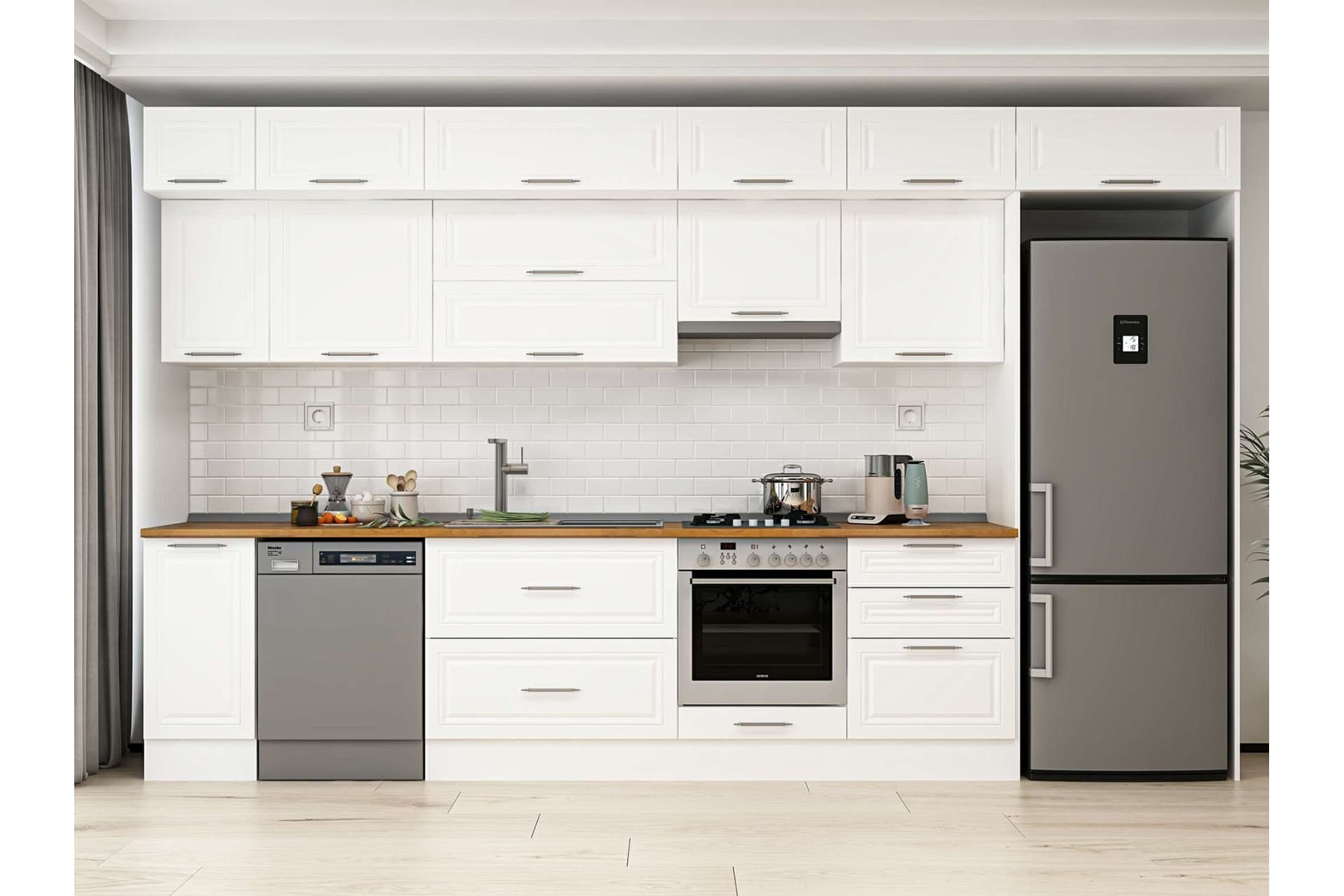 ALVİNKA 390X240 CM KLASİK MEBRAN MUTFAK DOLABI, MB E90S40S60 1 MEBRAN BEYAZ SUNTALAM