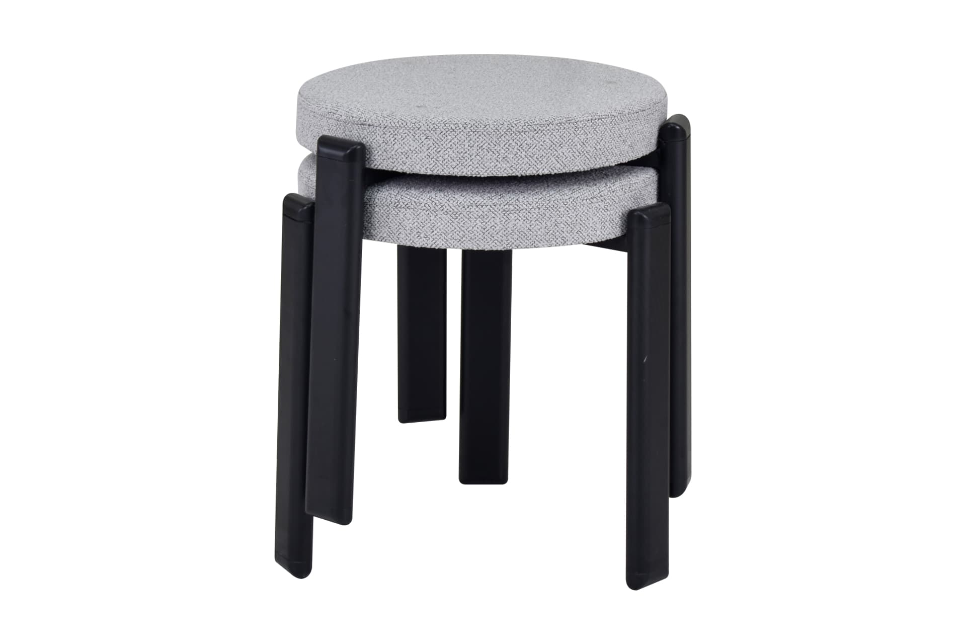 TERAS SİYAH METAL AYAK TEDDY KUMAŞ İSTİFLENEBİLİR TABURE, 2 ADET, AÇIK GRİ