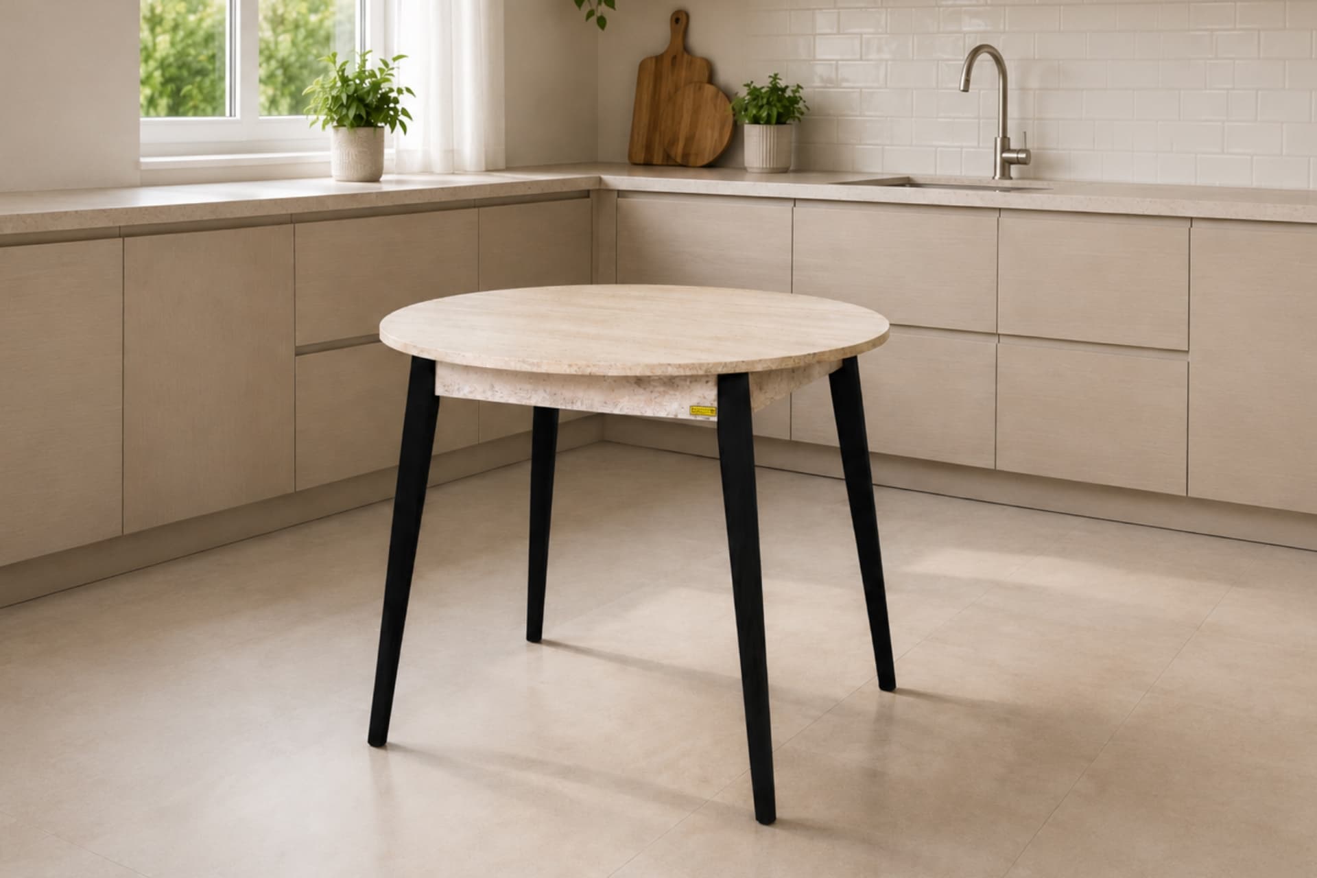 AVANOS YUVARLAK SABİT MDF MUTFAK MASASI, Q90 CM, BEJ SİYAH