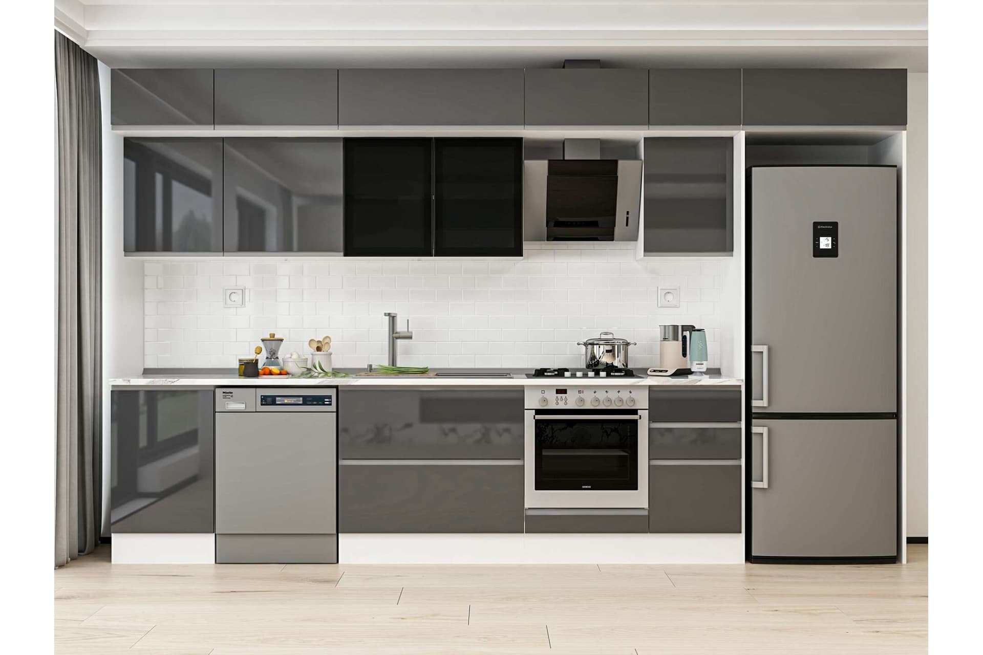 ALVİNKA 385X240 CM MUTFAK DOLABI, MB E90S50S45 3 ANTRASİT SUNTALAM