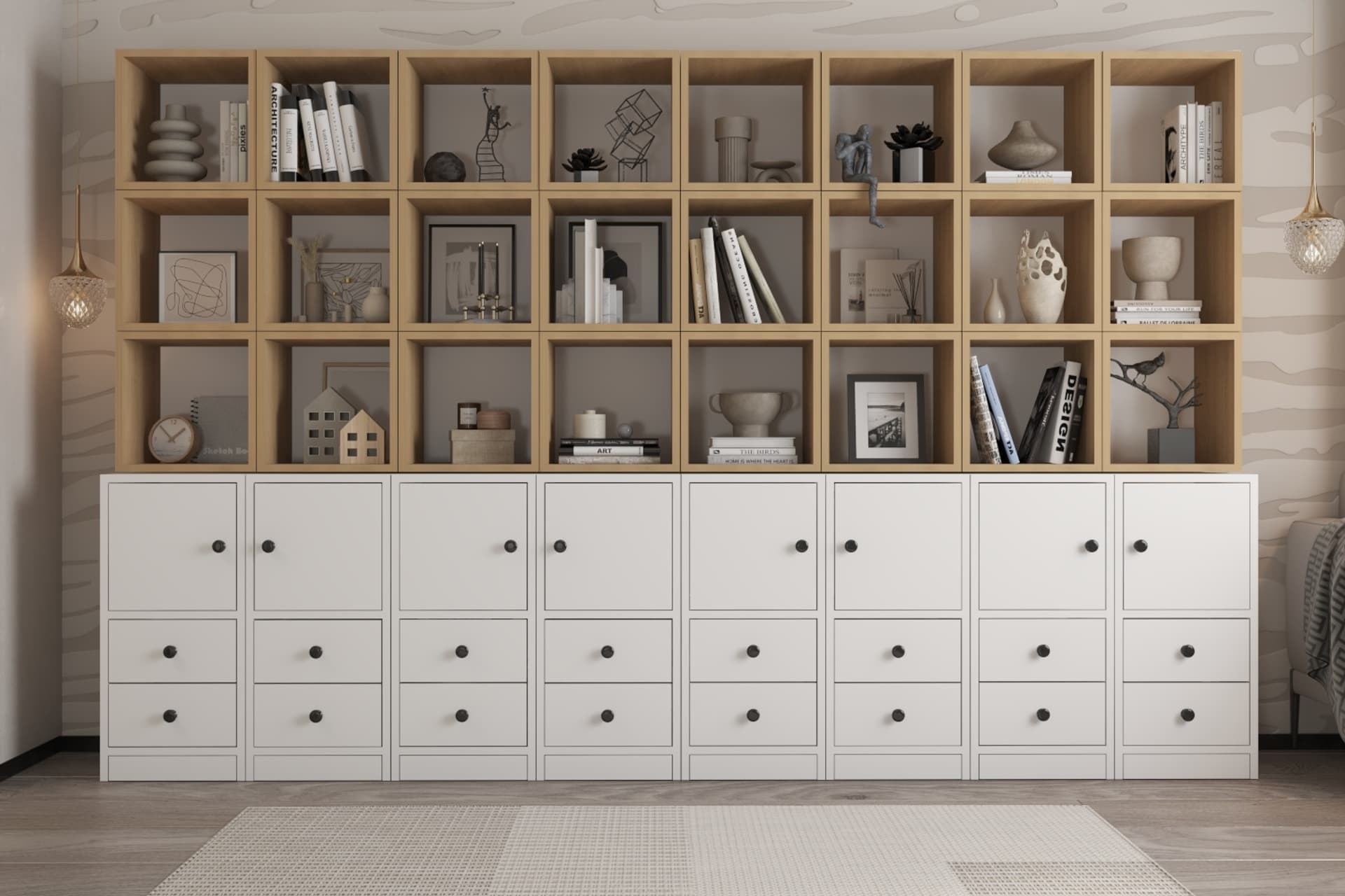 LİNEA PREMİUM BÜYÜK BOY ÇEKMECELİ KAPAKLI AHŞAP KİTAPLIK NRG KTP 1119
