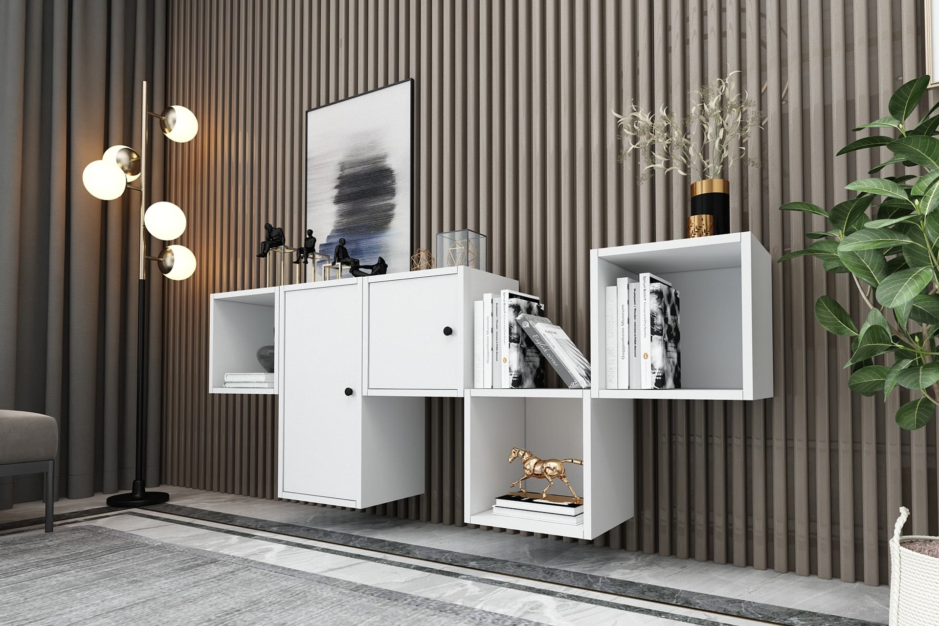 LENO 2 KAPAKLI RAFLI DUVARA MONTE AYAKSIZ DRESUAR BEYAZ 170 CM DRS-1001-Ç