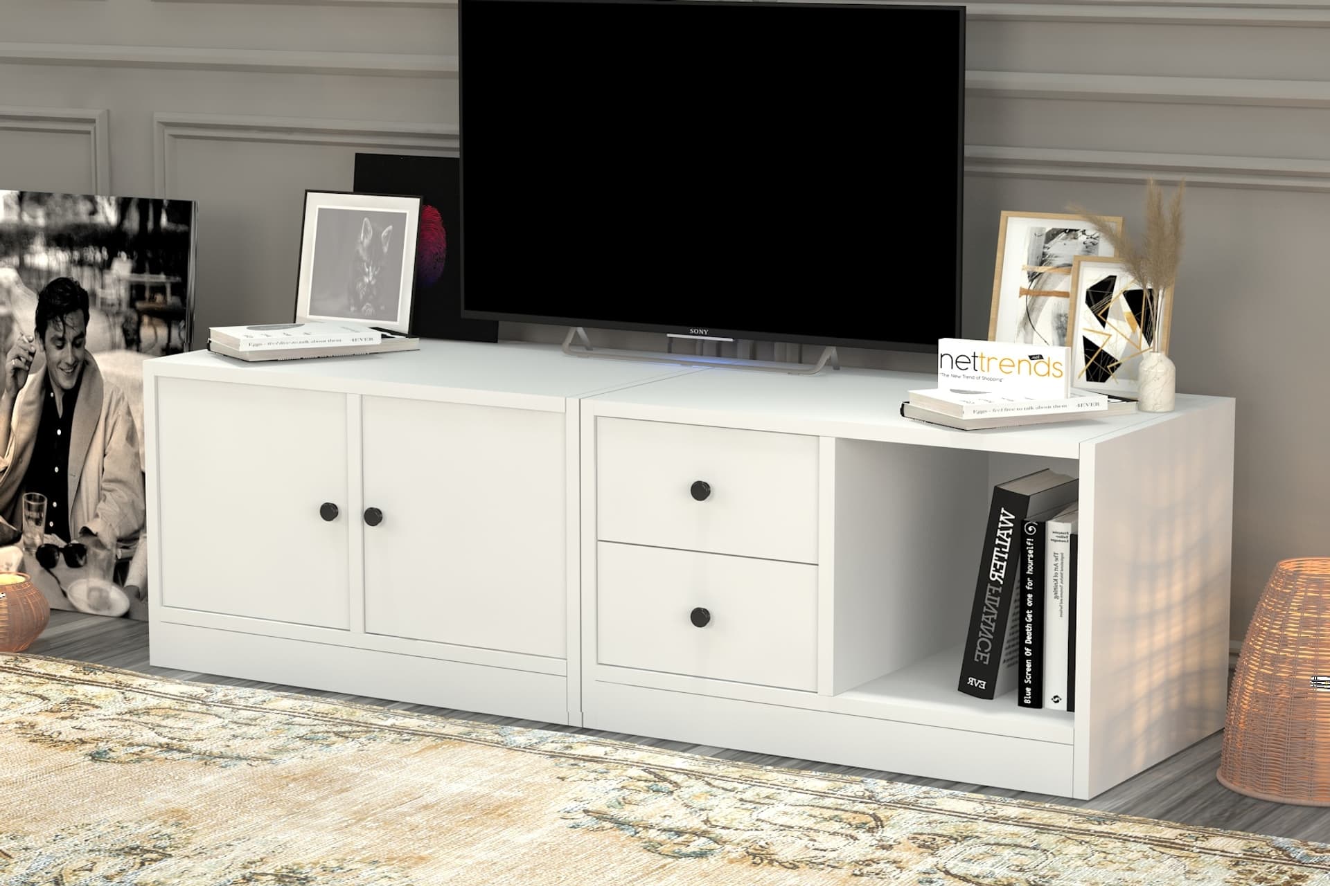 LERON DOLAPLI ÇEKMECELİ TV ÜNİTESİ BEYAZ 130 CM TV 1009 Ç
