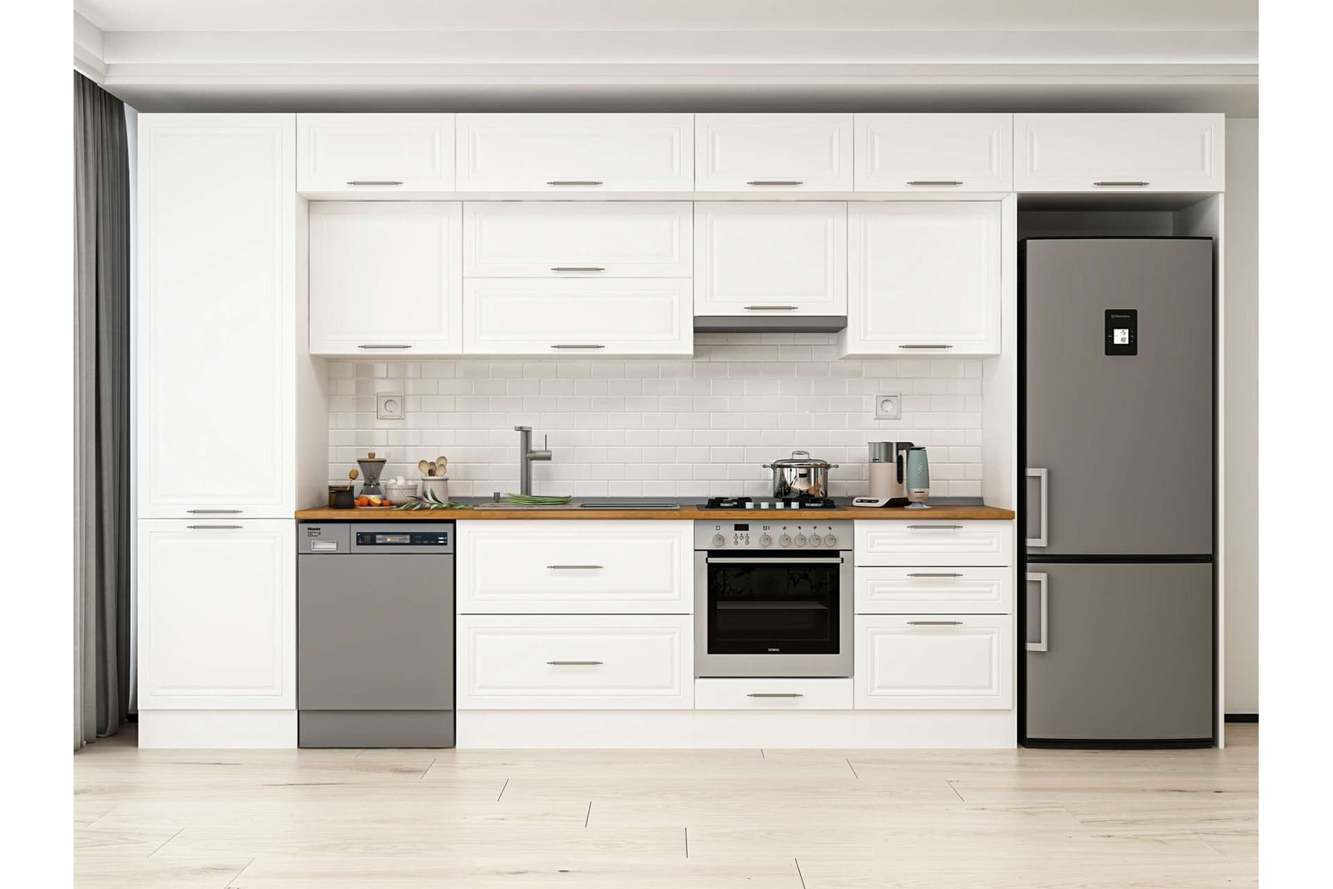 ALVİNKA 400X240 CM KLASİK MEBRAN MUTFAK DOLABI, MBB E80B60S60 1 MEBRAN BEYAZ SUNTALAM
