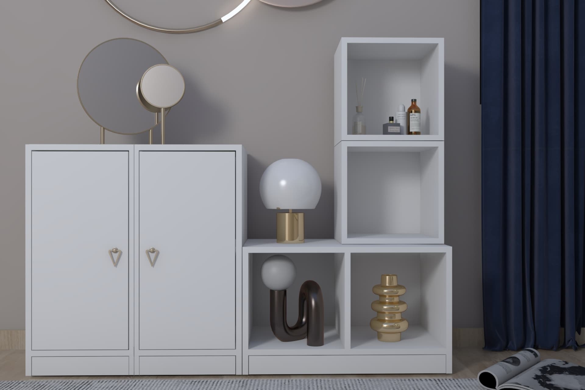 CONSOLA MODÜLER KONSOL ÇİFT KAPAKLI DOLAP AÇIK RAF DÜZENİ, NRG-KNS-1020