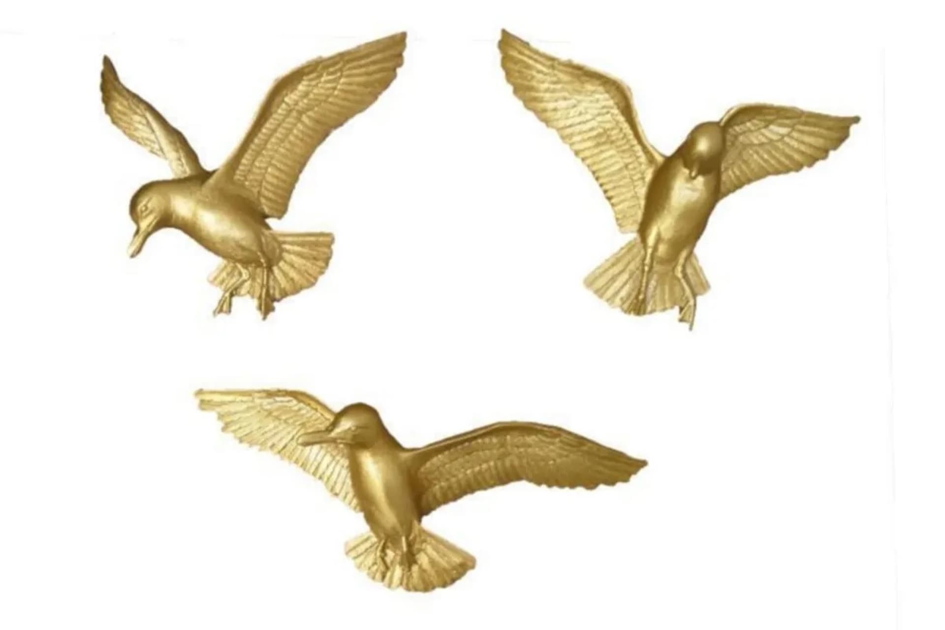 KUŞ ÜÇLÜ DUVAR SÜSÜ, GOLD