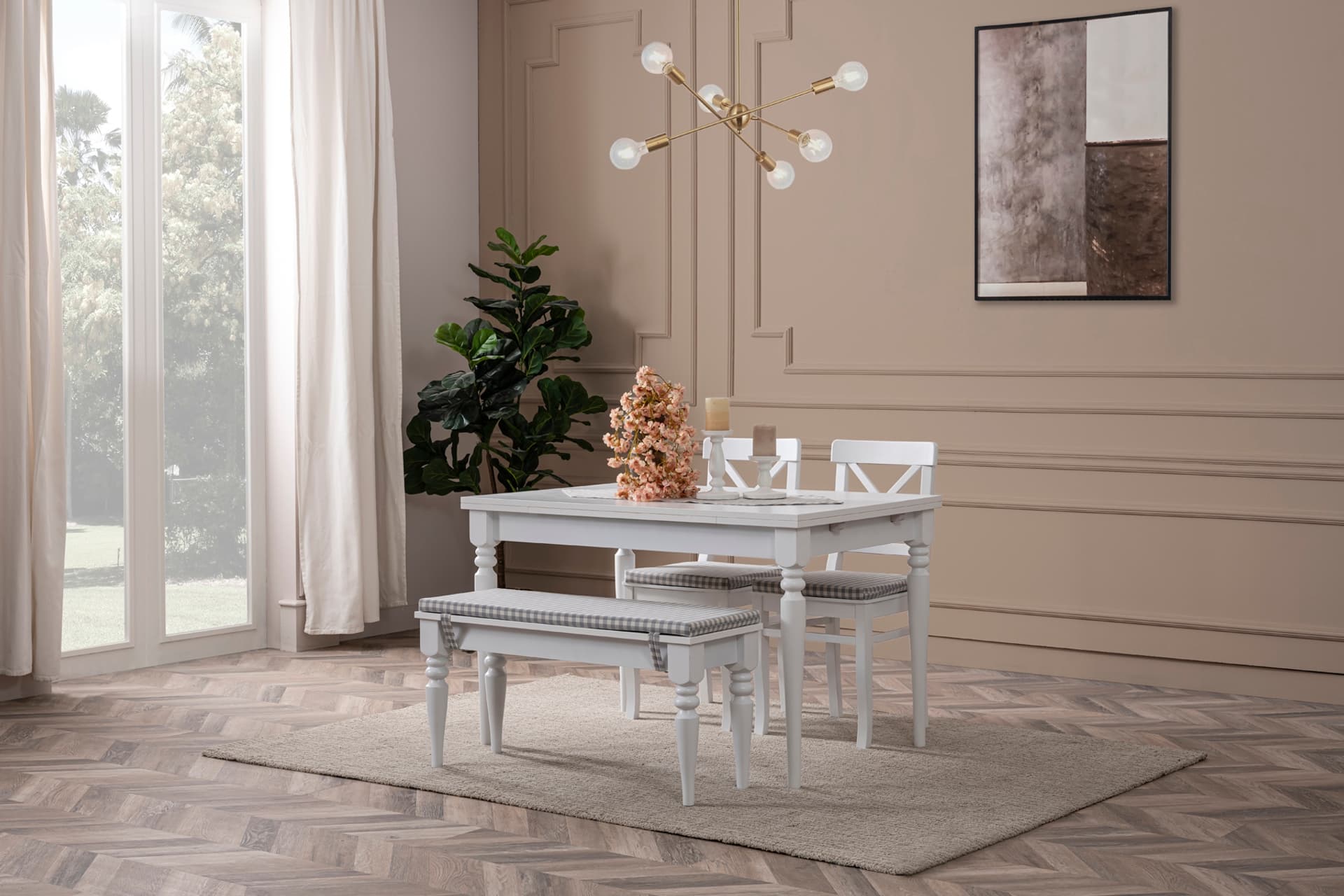 WHİTE ÇİZİLMEZ AÇILIR MASA VE BENCH TAKIMI, 110X70